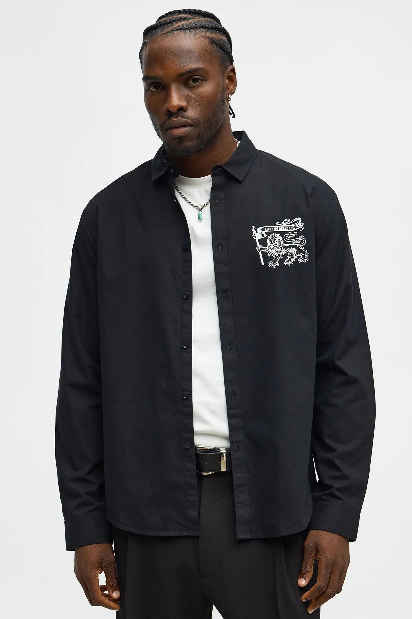 Grand Cut Long Sleeve Button Up Shirt - Black