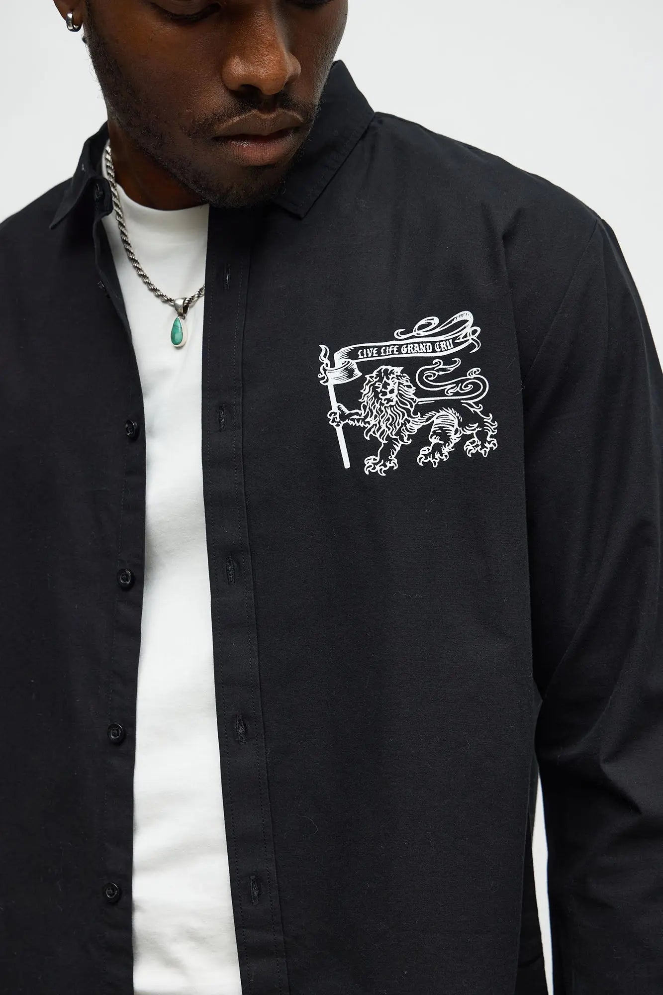 Grand Cut Long Sleeve Button Up Shirt - Black