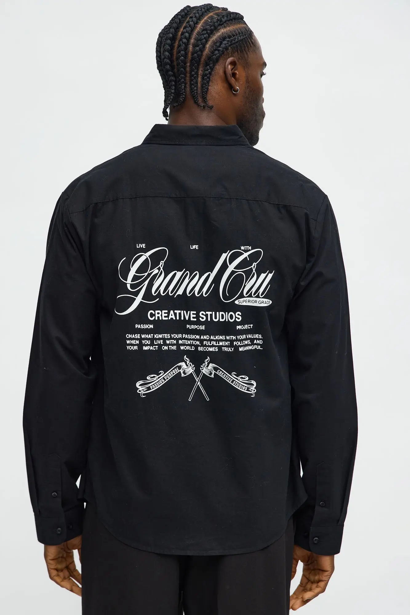 Grand Cut Long Sleeve Button Up Shirt - Black