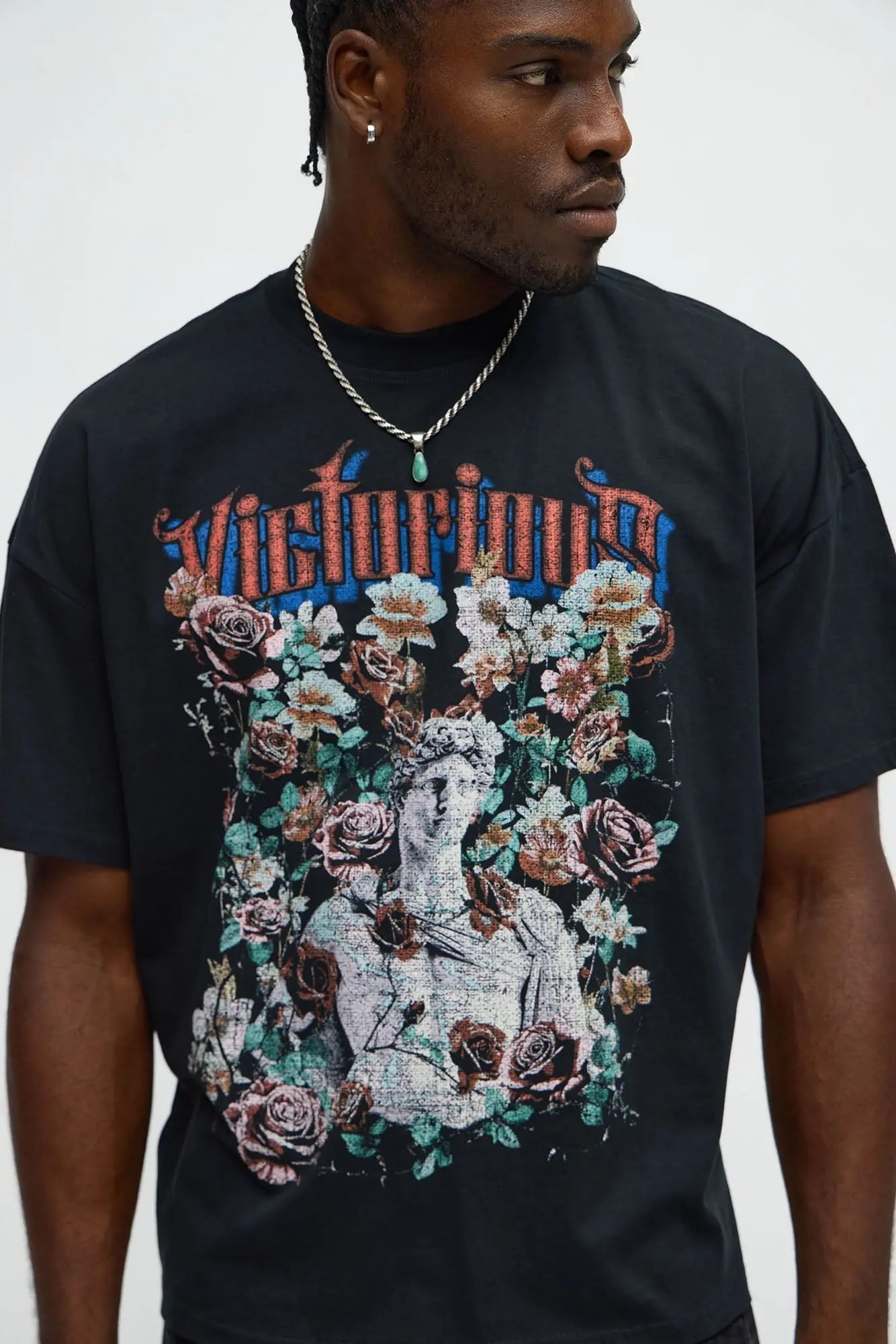 Victorious Flowers Oversized Short Sleeve Tee - Black
