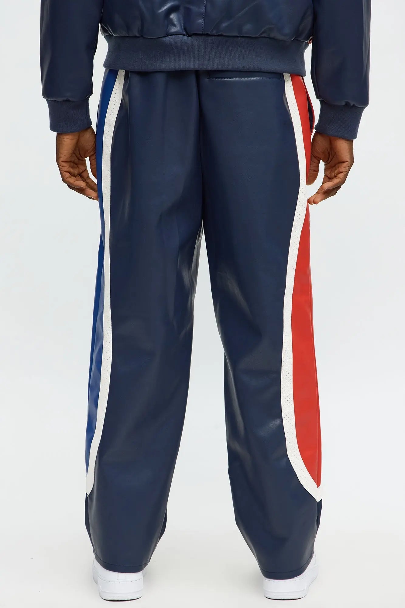Straight King Faux Leather Moto Pant - Navy/combo