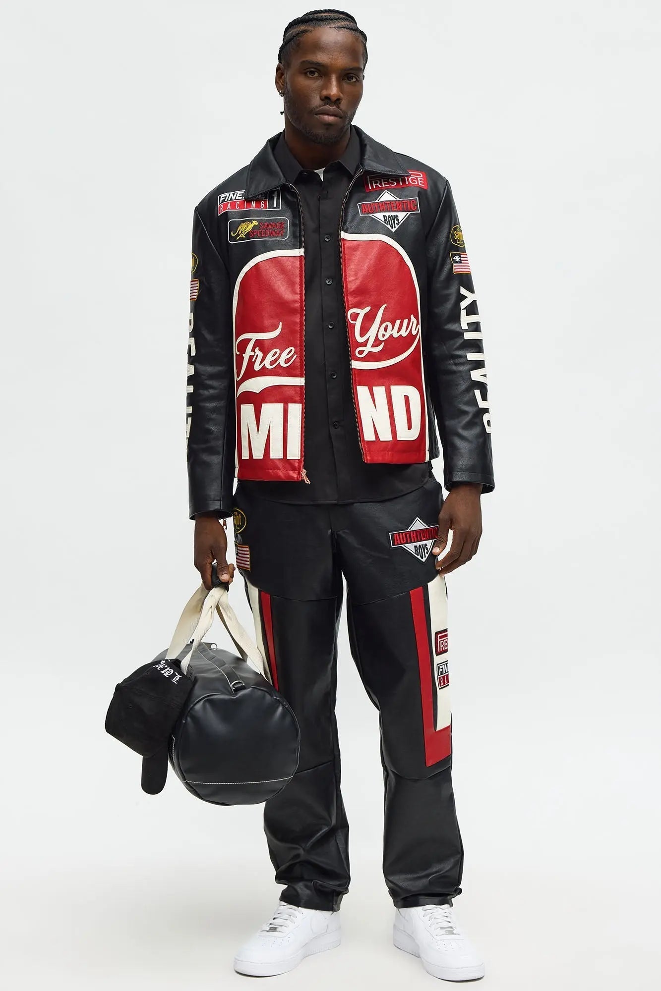Free Your Mind Faux Leather Racing Jacket - Black/combo