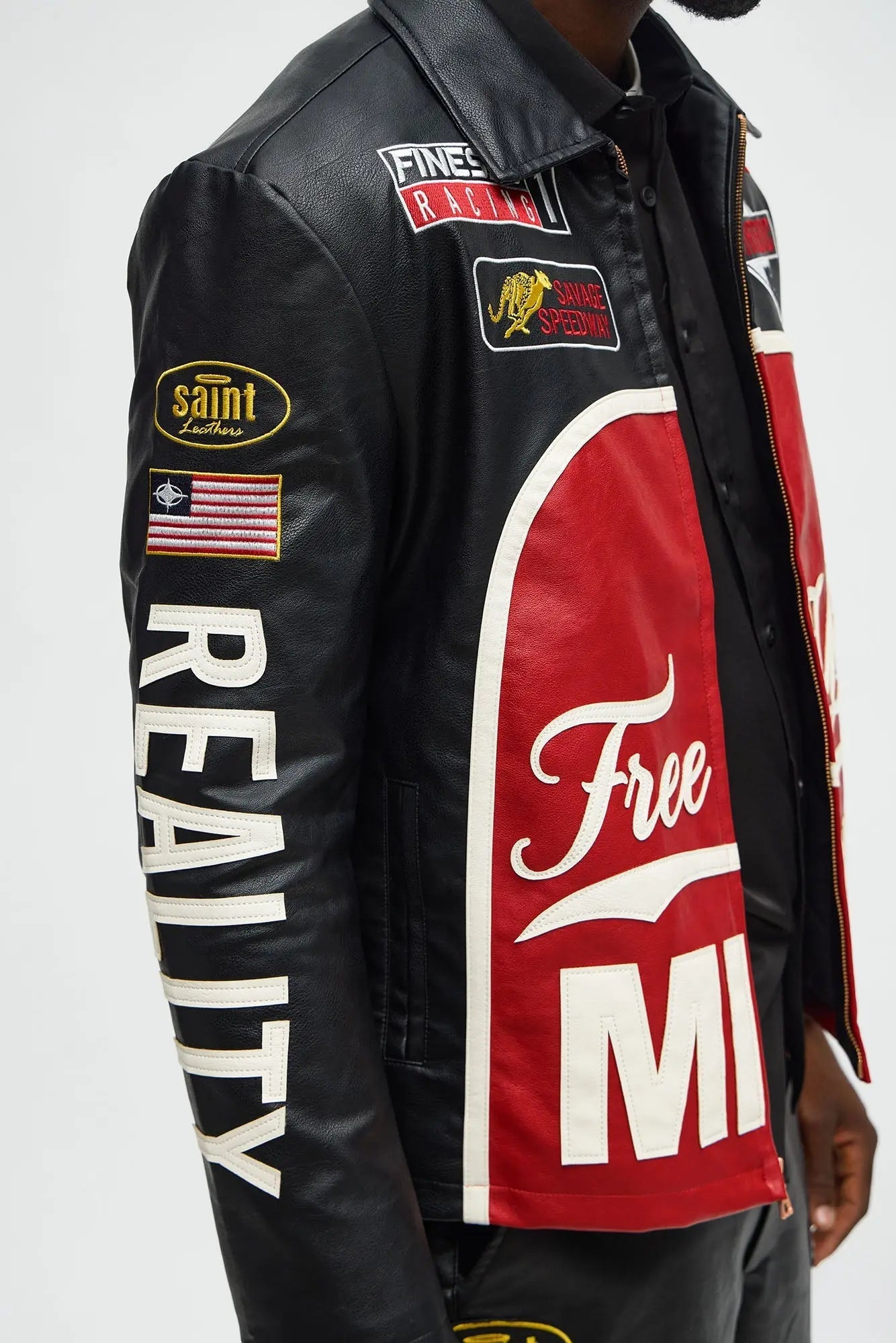 Free Your Mind Faux Leather Racing Jacket - Black/combo