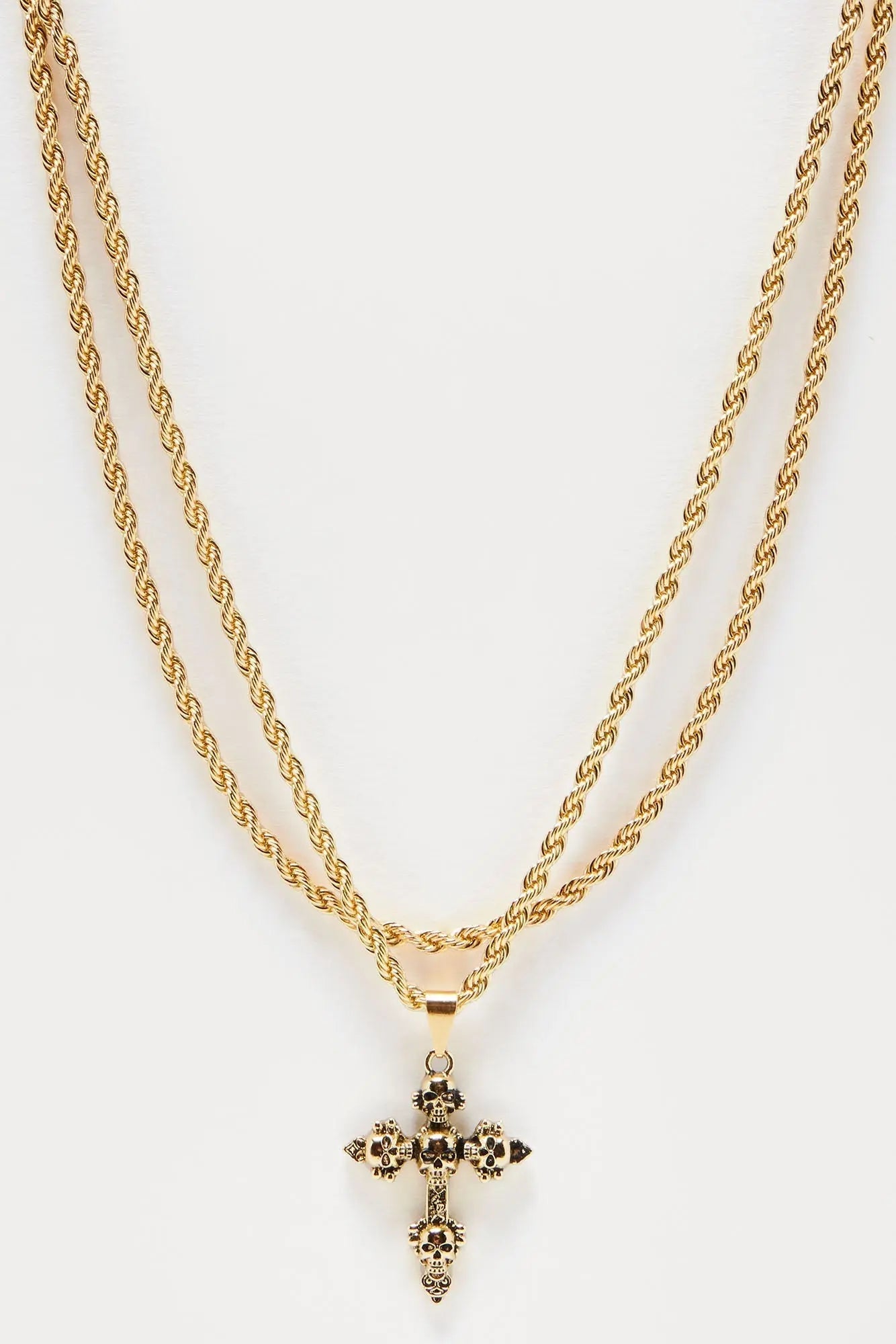 Sacred Skull Cross Necklace Set - Gold