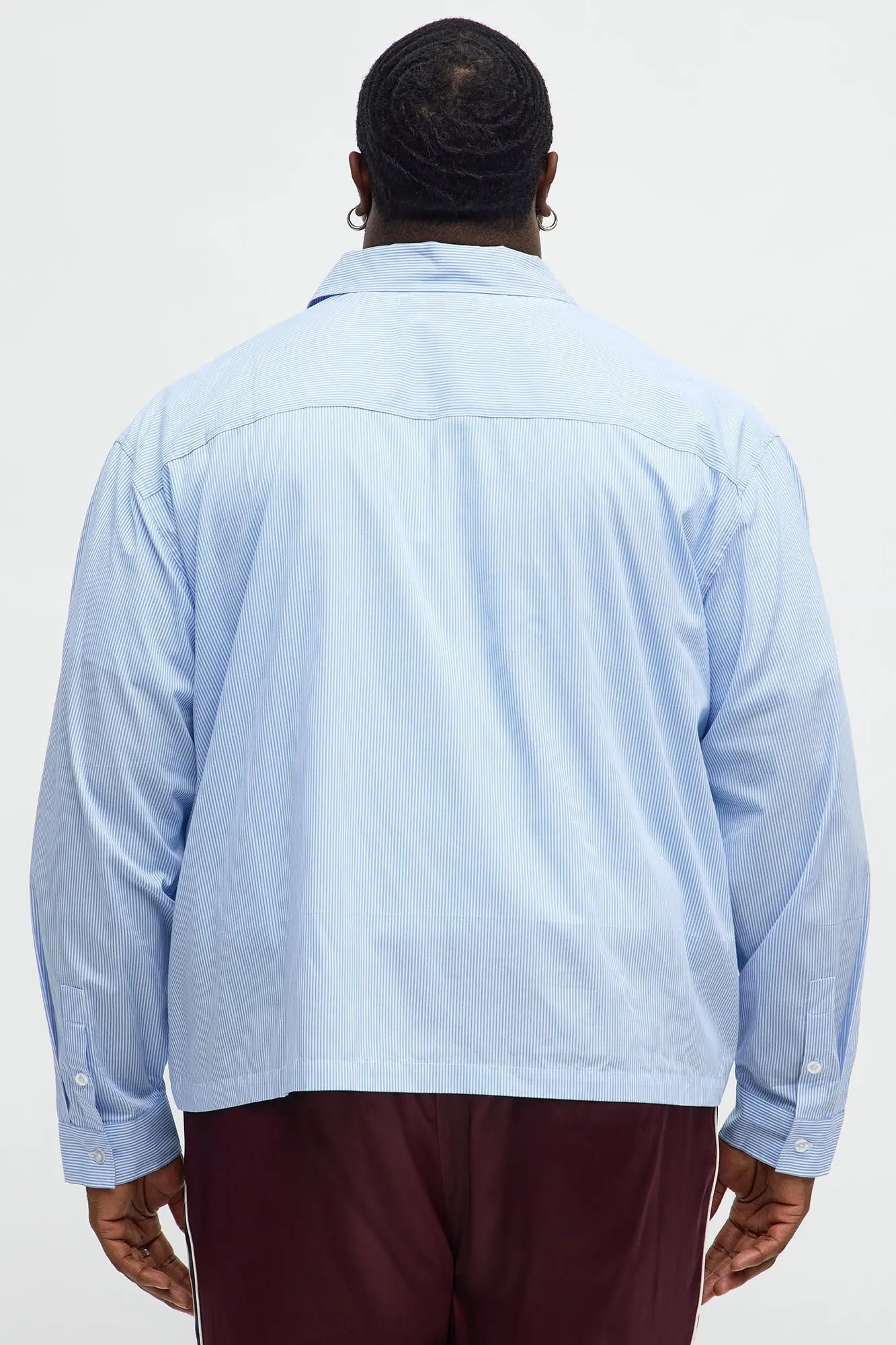Cropped Top Thingz Striped Long Sleeve Button Up Shirt - Blue