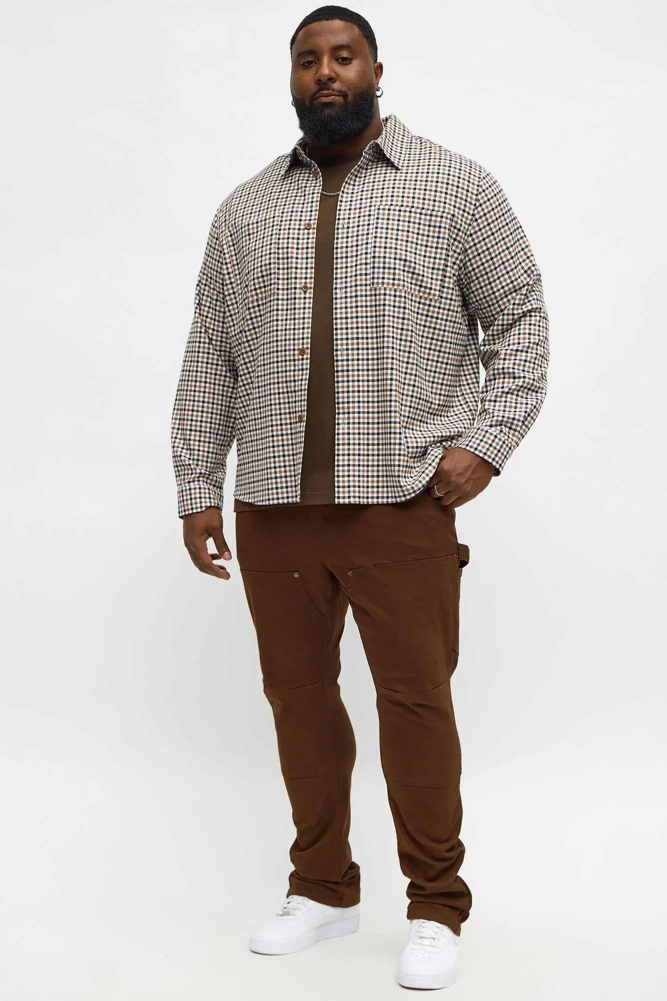 Stacked Skinny Carpenter Zipper Pant - Brown