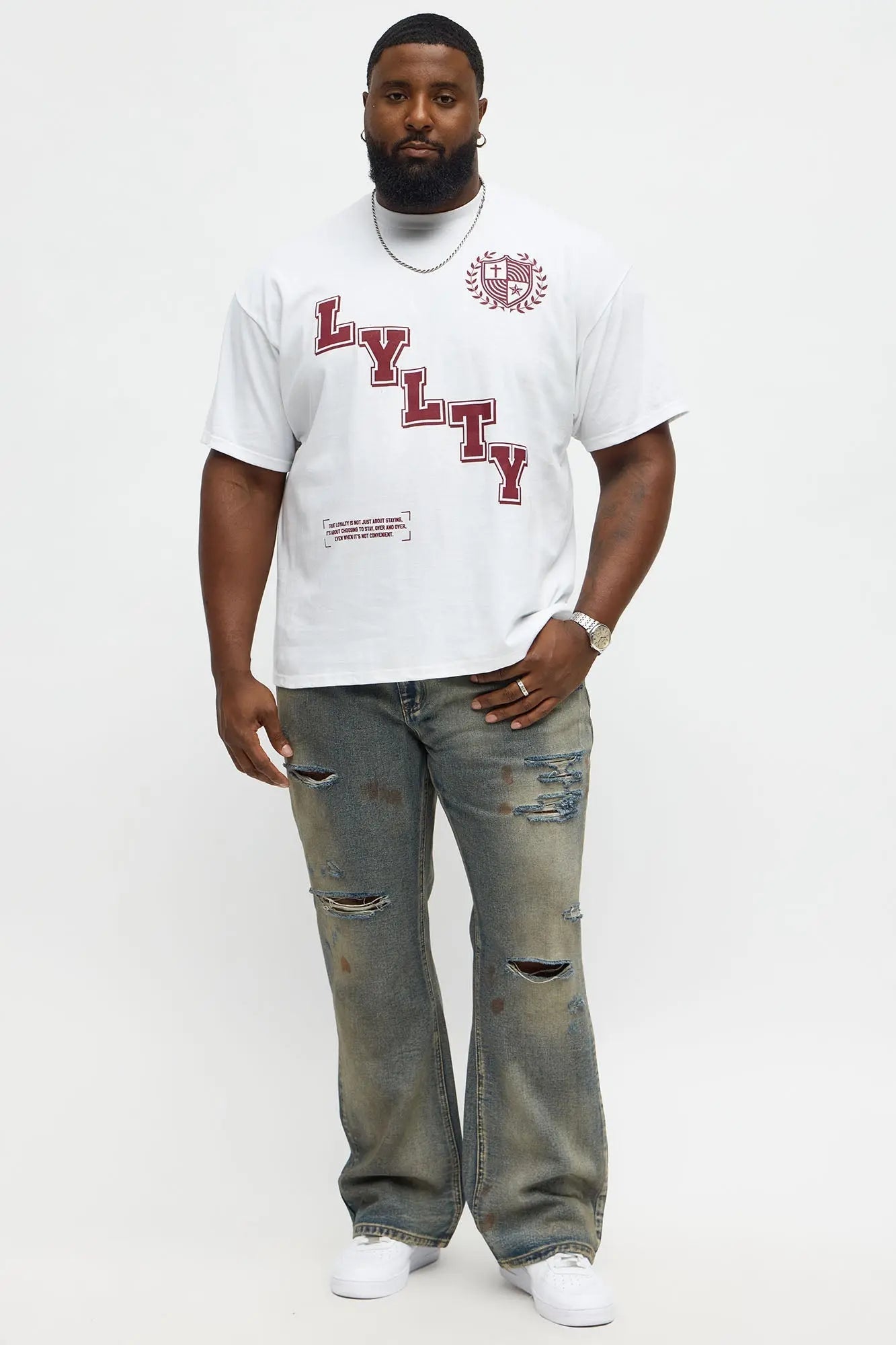 Stacked Slim Flare Burnout Distressed Jean - Medium Wash