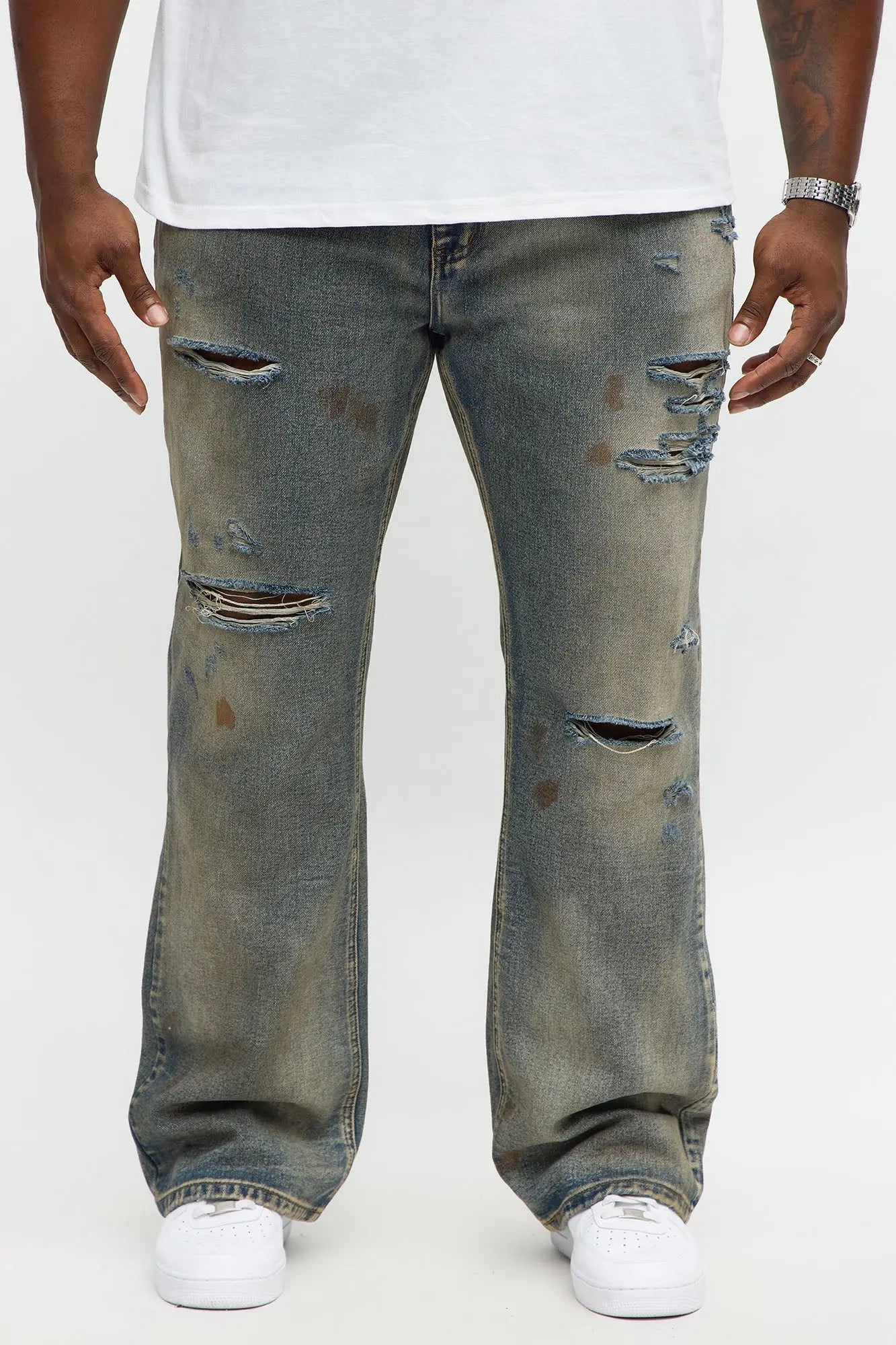 Stacked Slim Flare Burnout Distressed Jean - Medium Wash