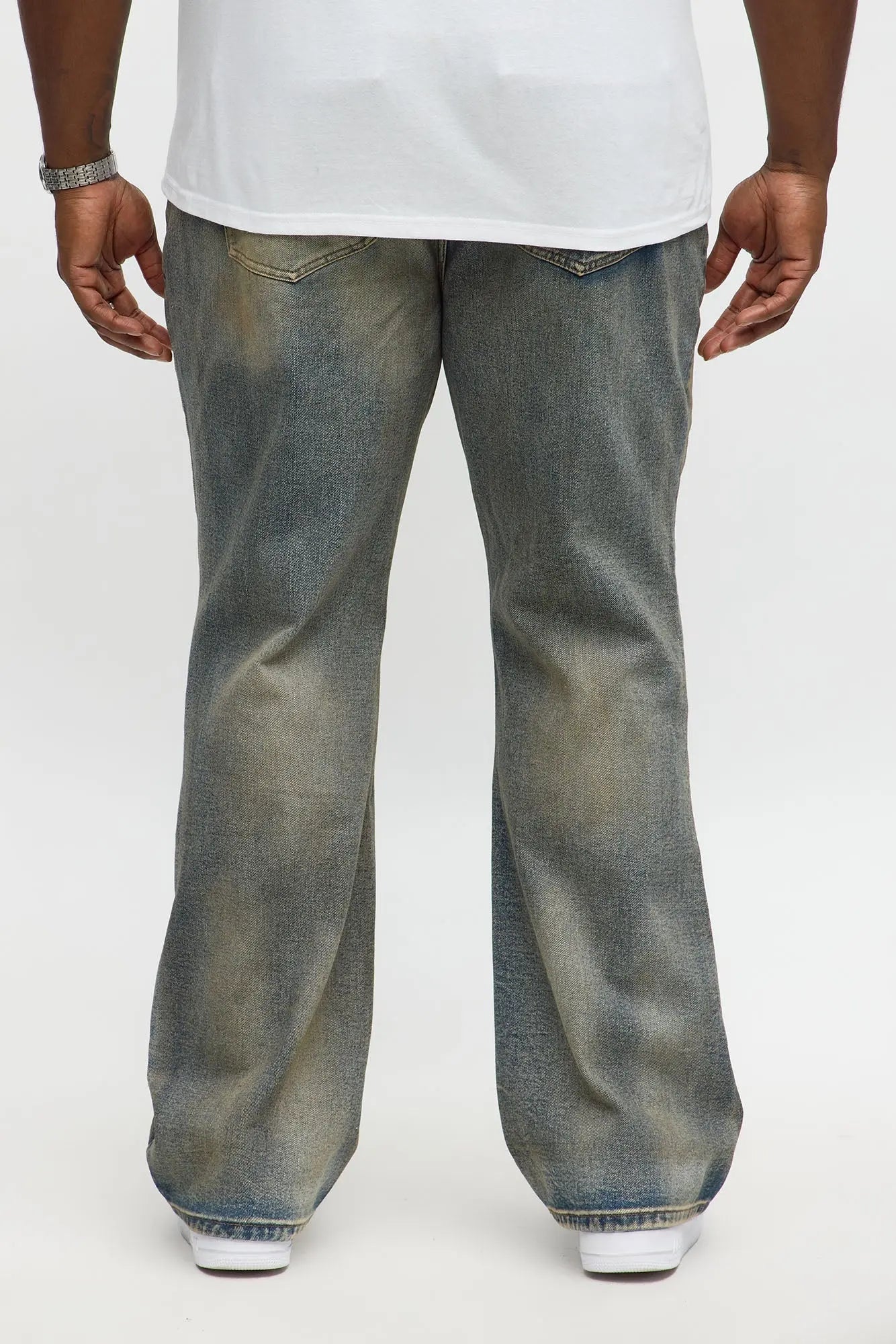 Stacked Slim Flare Burnout Distressed Jean - Medium Wash