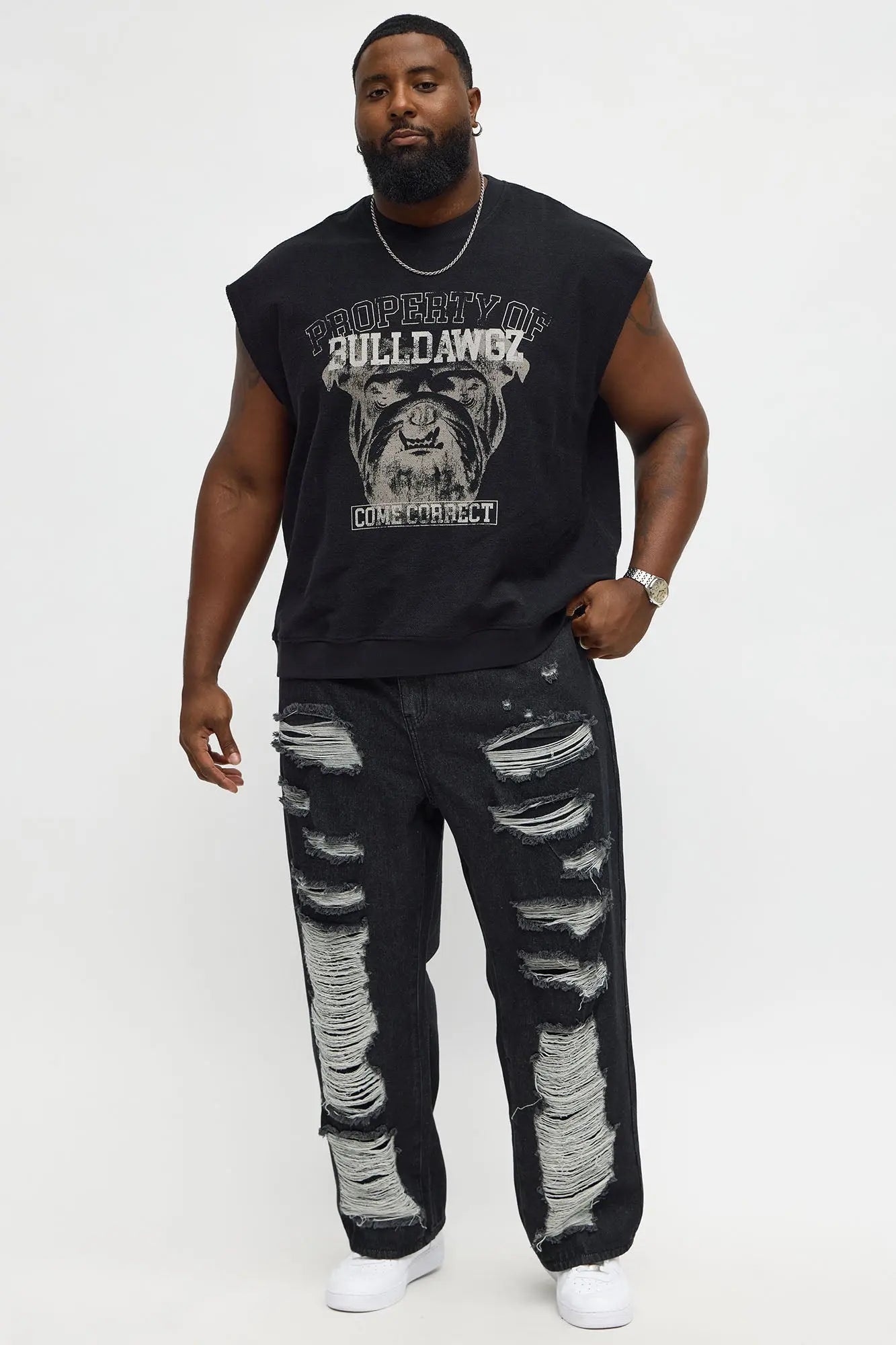 Baggy Shred Destructed Jean - Black Wash