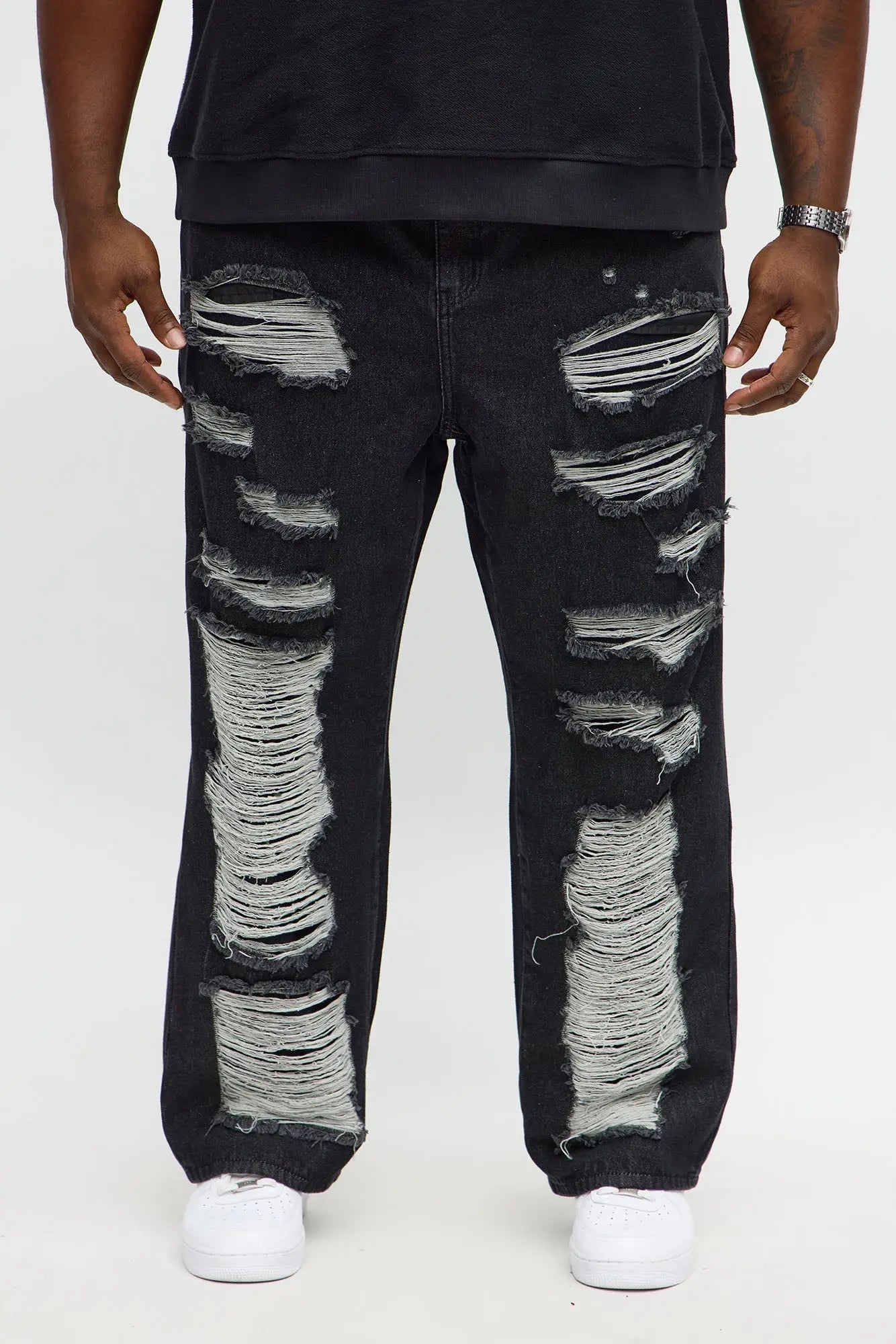 Baggy Shred Destructed Jean - Black Wash