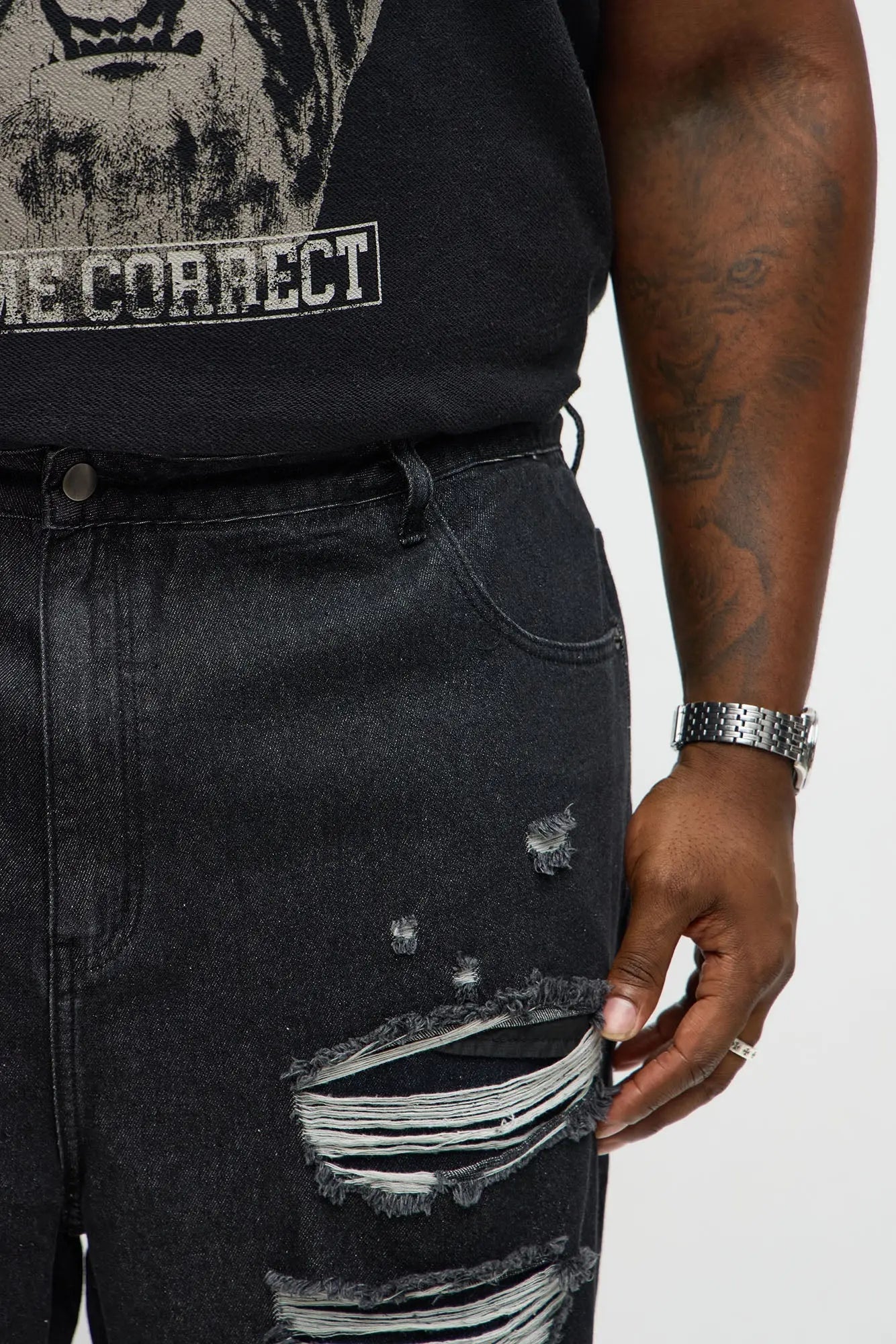Baggy Shred Destructed Jean - Black Wash