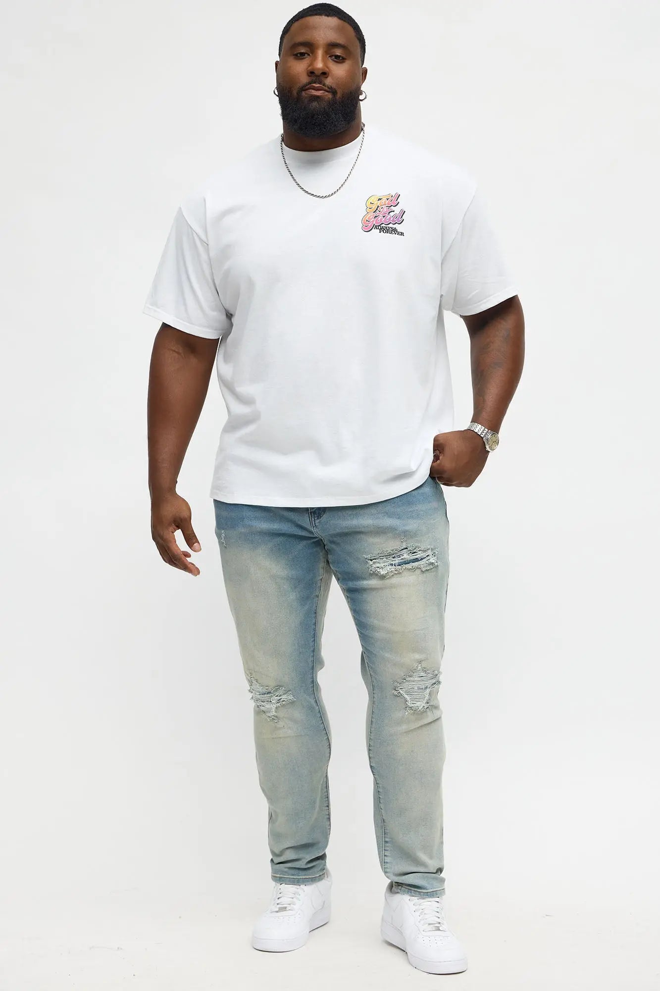 Skinny Destructed Repair With Plaid Jean - Light Blue Wash