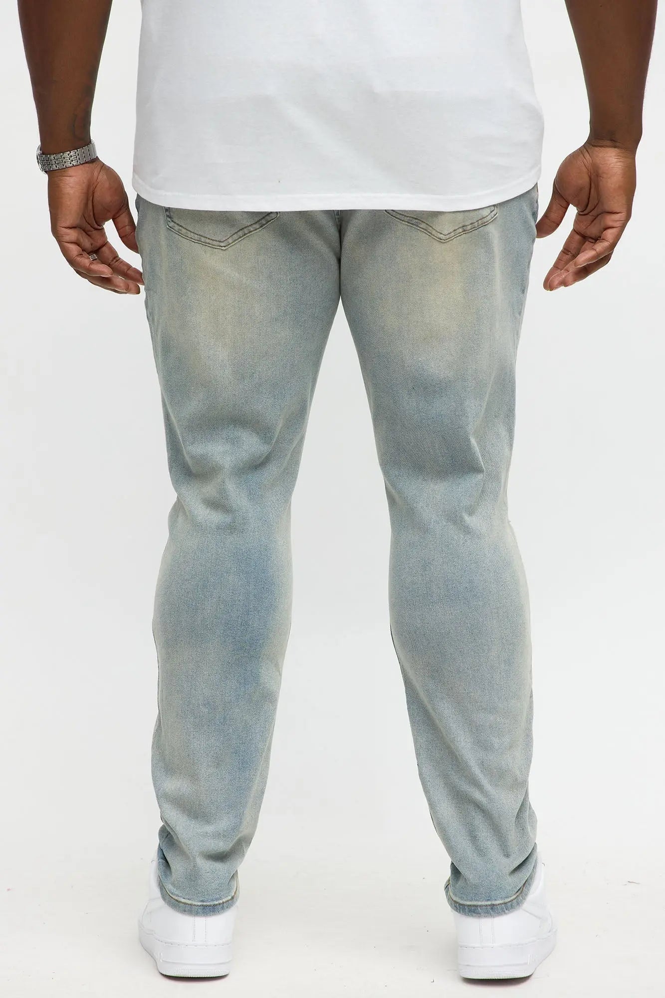 Skinny Destructed Repair With Plaid Jean - Light Blue Wash