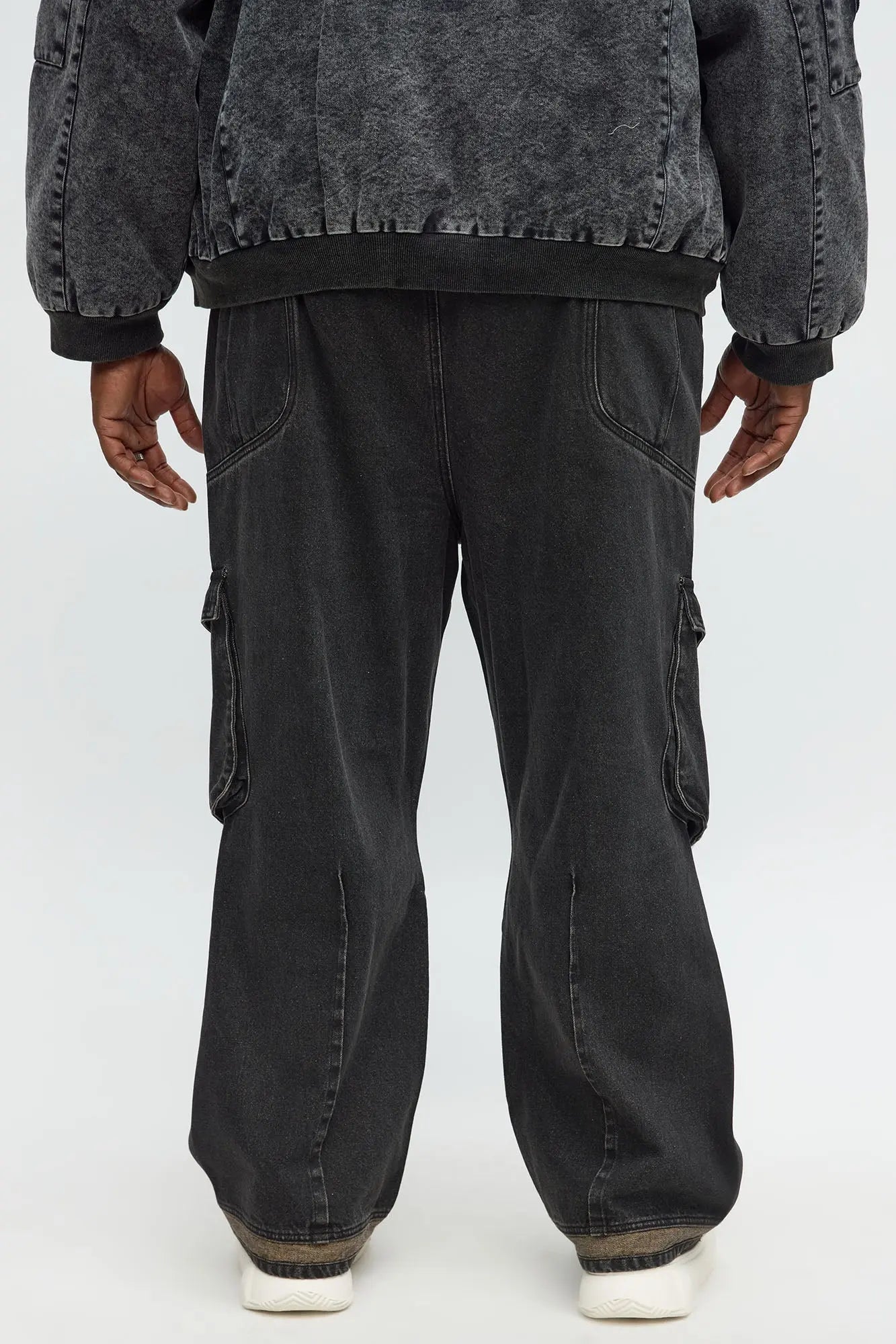 Baggy Bit Contrast Cargo Jean - Black Wash