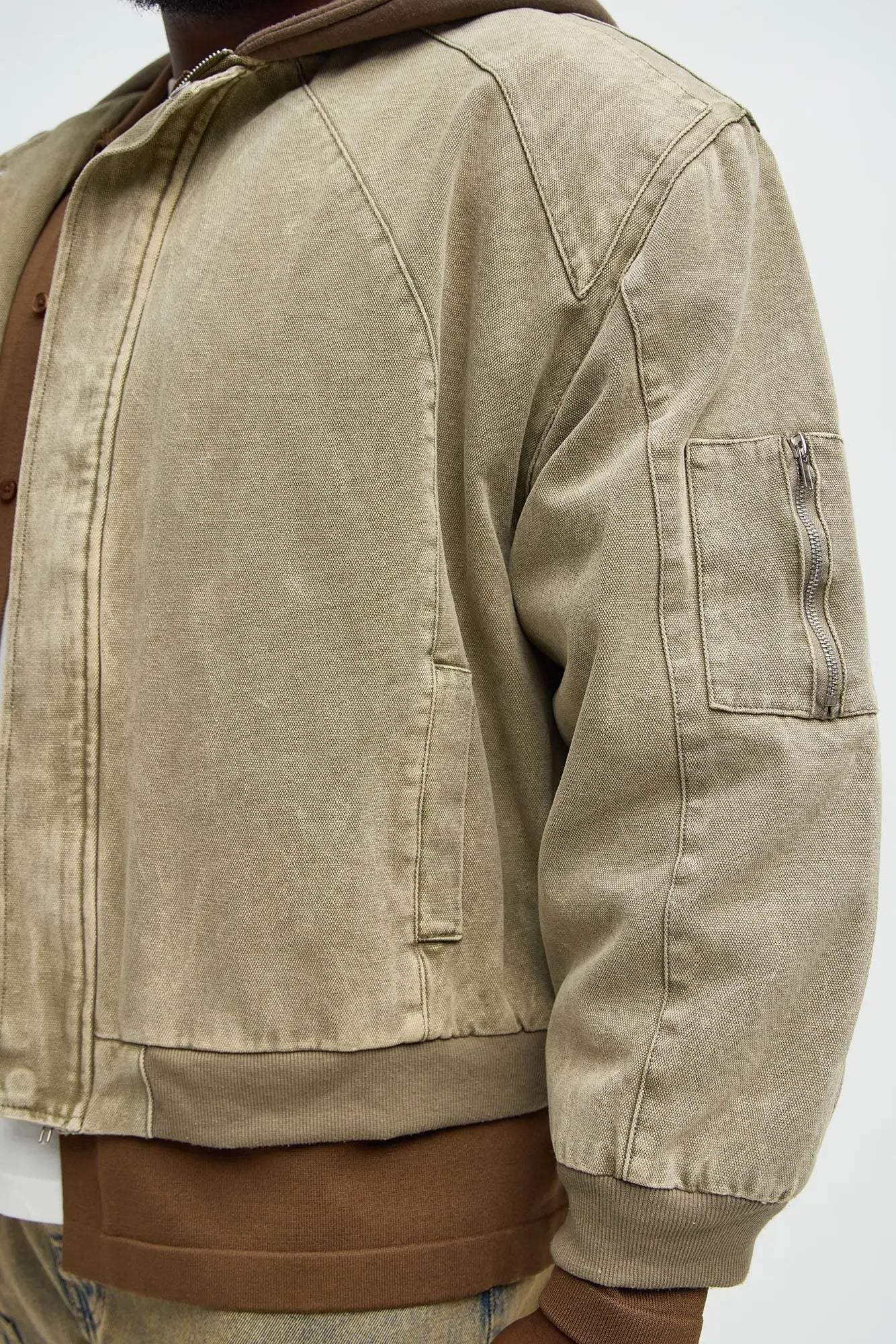 Oversized Padded Hooded Utility Bomber - Olive/combo
