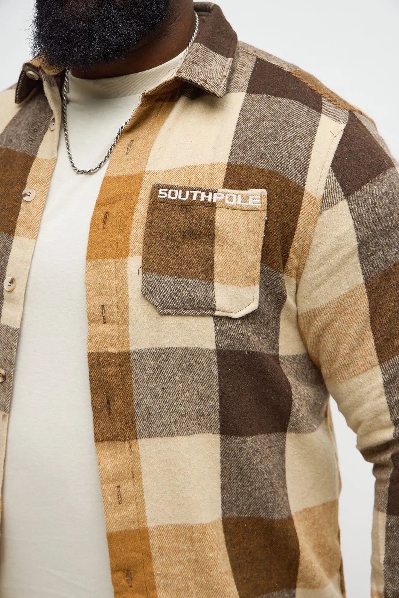 Southpole Plaid Long Sleeve Button Up Shirt - Khaki