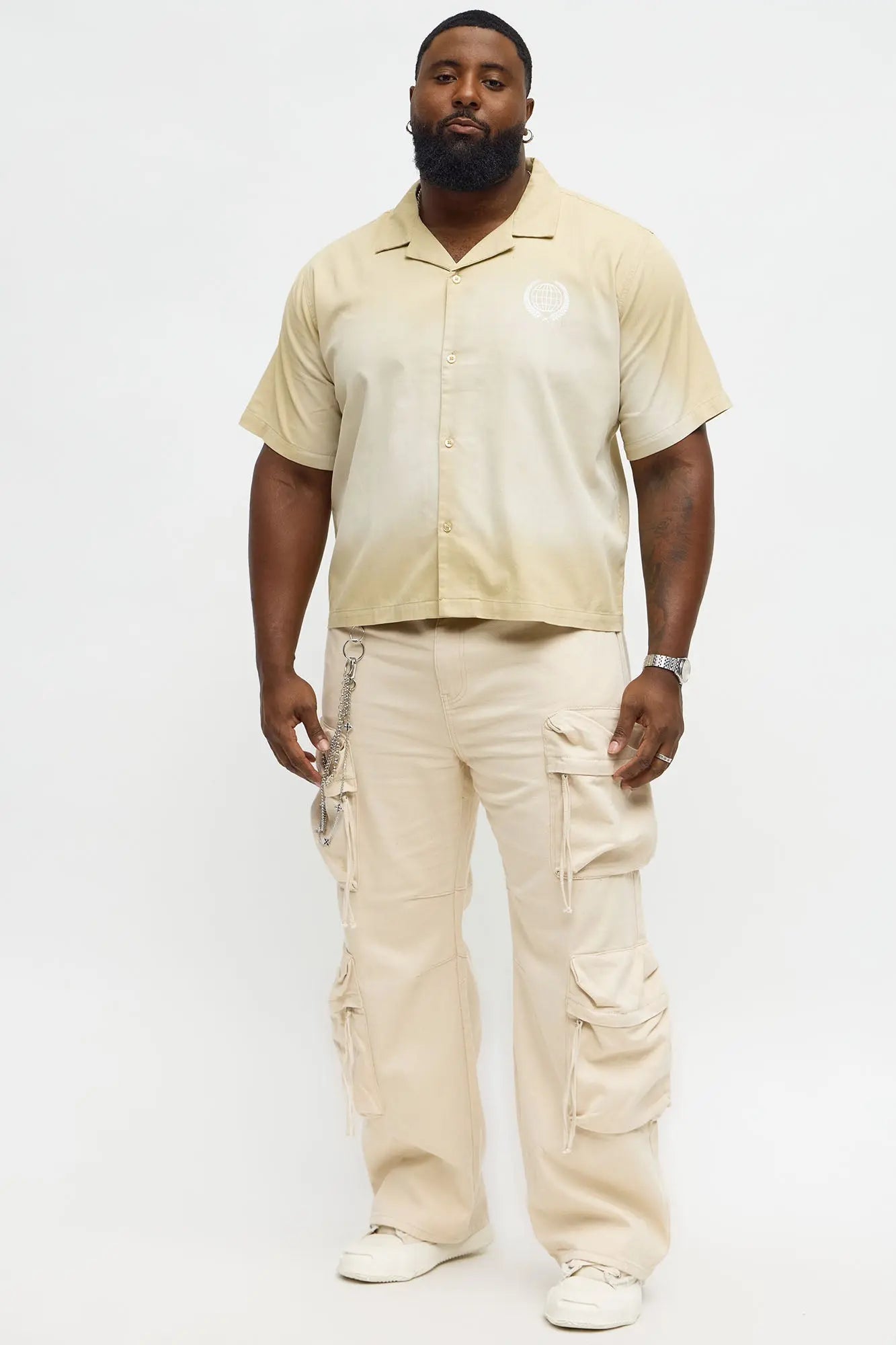 Society Washed Fabric Button Up Shirt - Tan