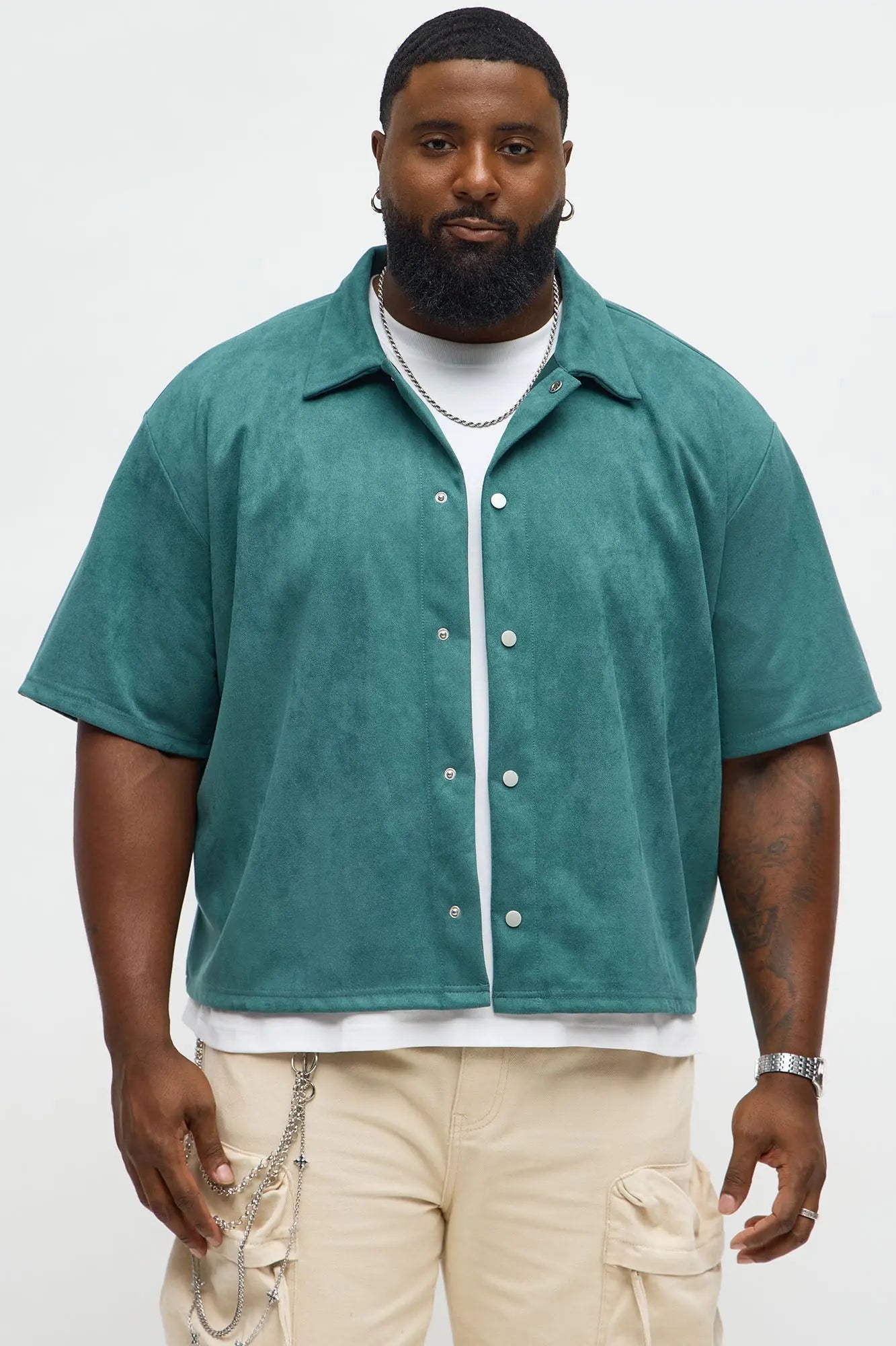 Relaxed Suede NO. 9 Button Up Shirt - Hunter Green