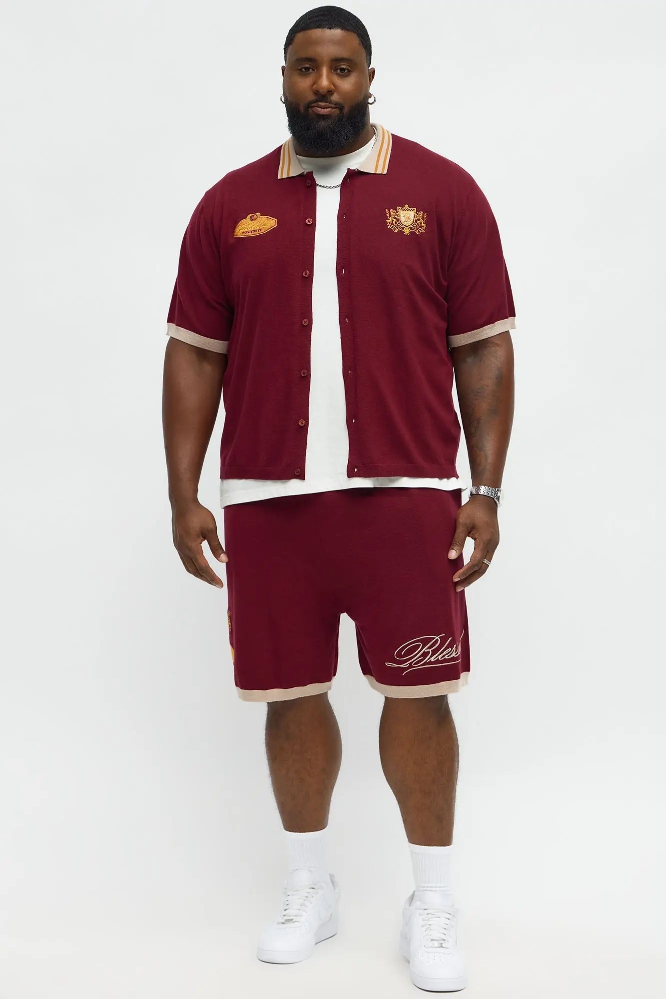 Regular Fit Blessed Sweater Button Up Shirt - Burgundy
