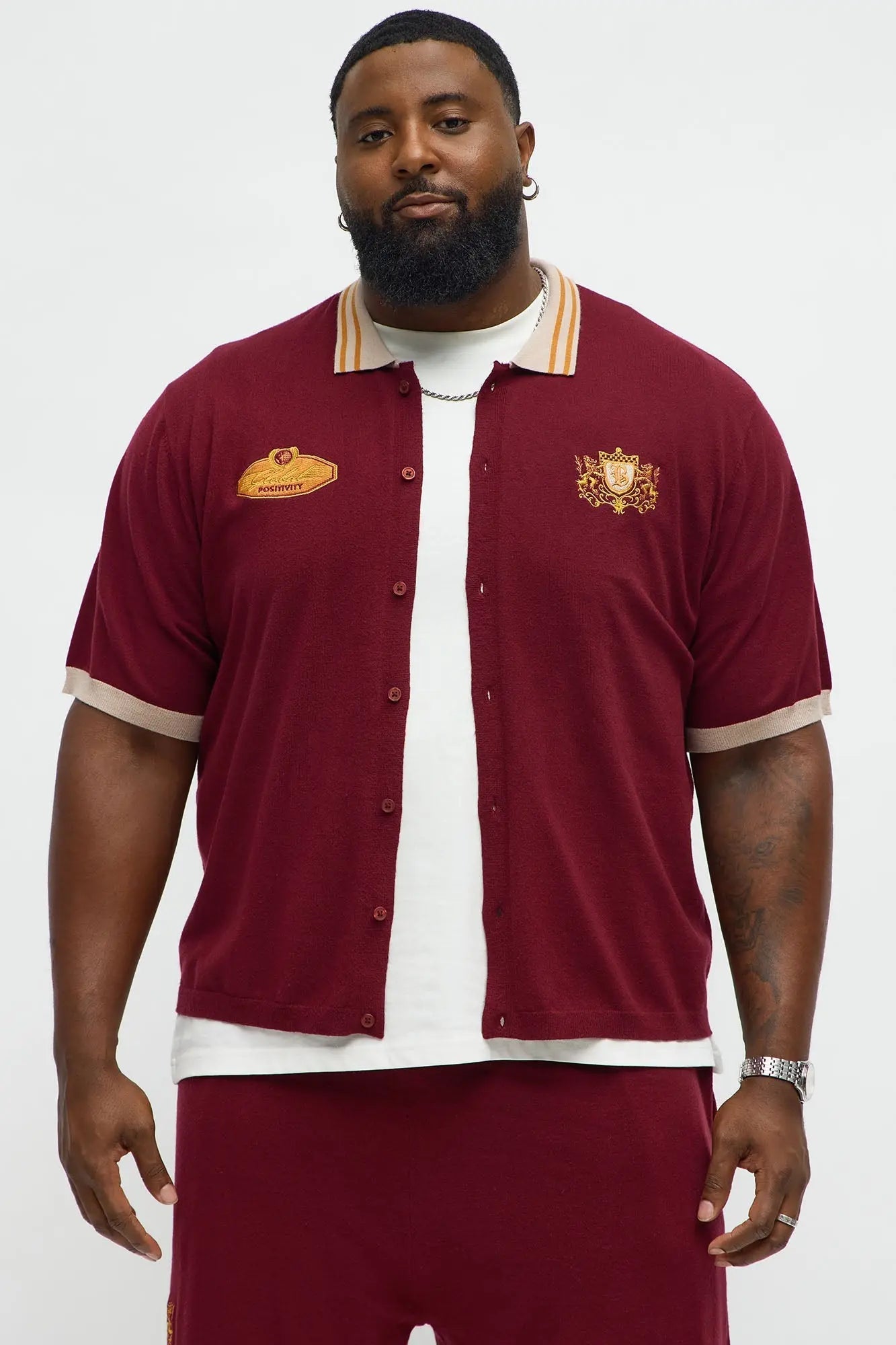 Regular Fit Blessed Sweater Button Up Shirt - Burgundy