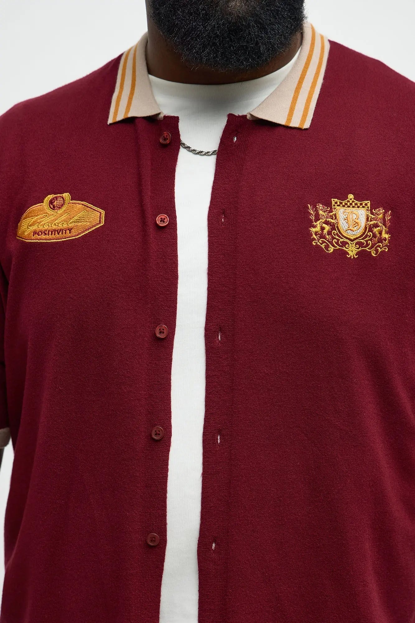 Regular Fit Blessed Sweater Button Up Shirt - Burgundy