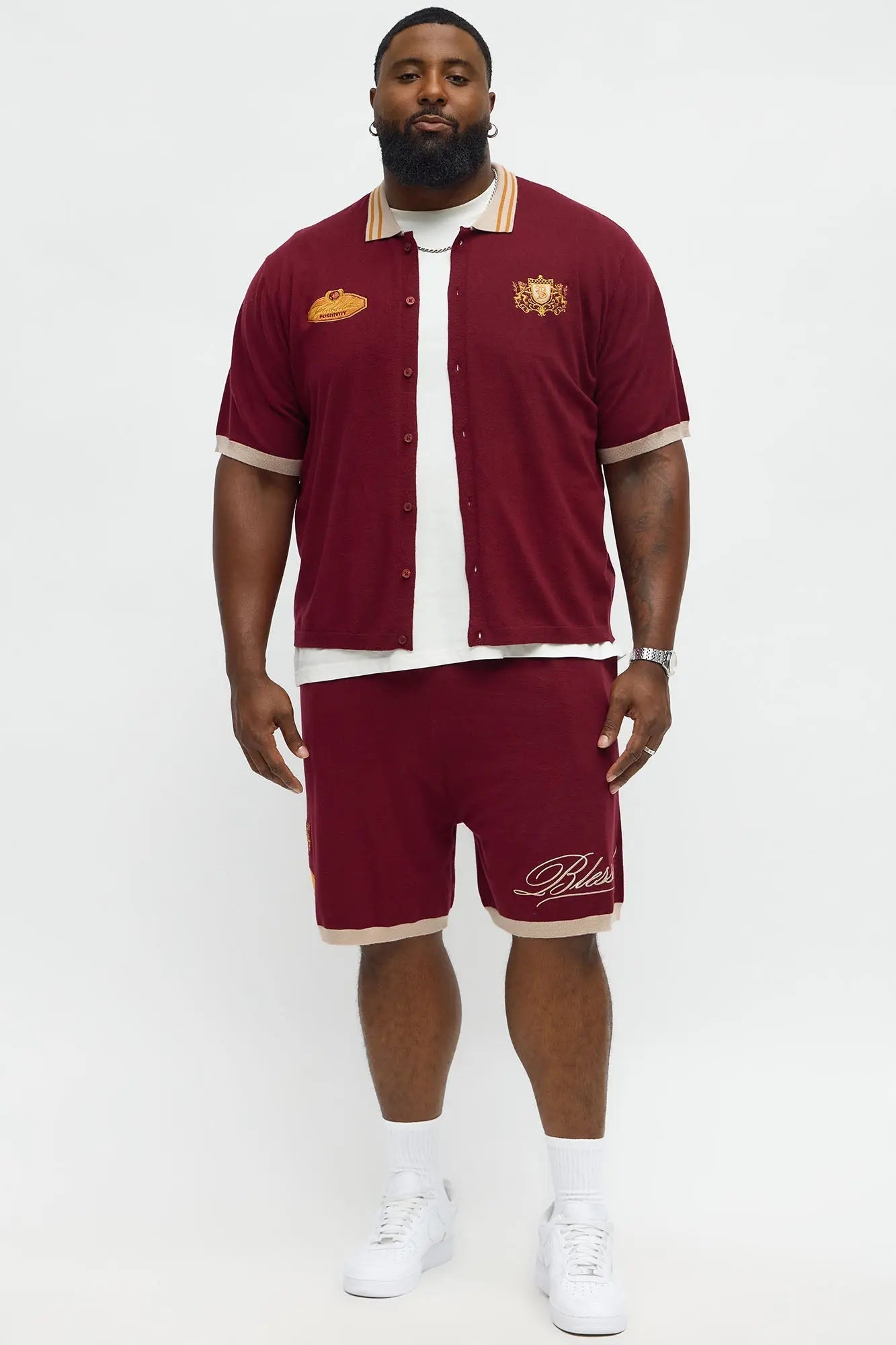 Relaxed Fit Blessed Shorts - Burgundy