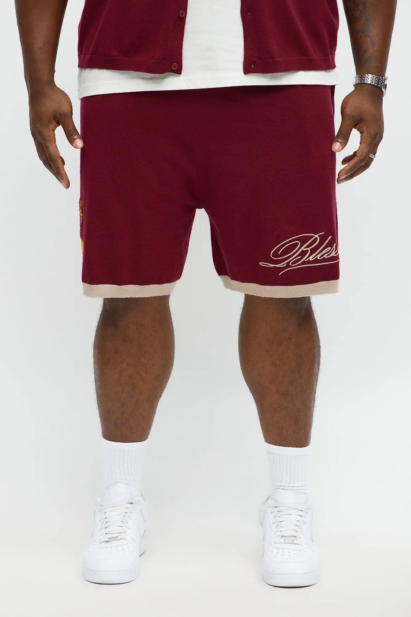 Relaxed Fit Blessed Shorts - Burgundy