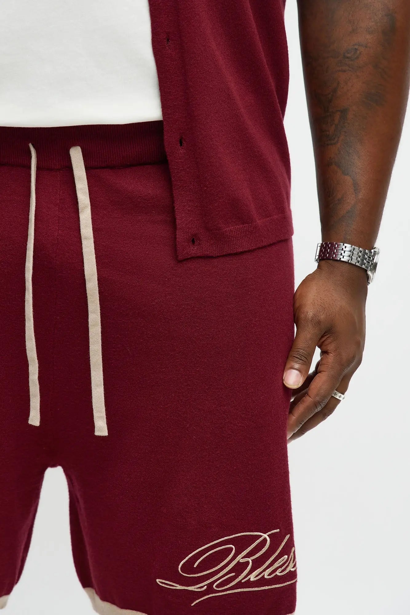 Relaxed Fit Blessed Shorts - Burgundy