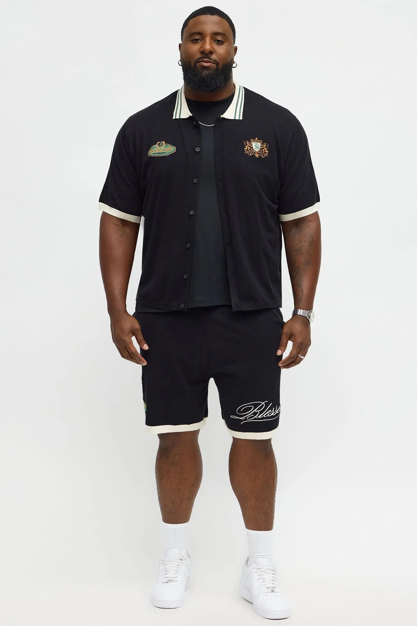 Regular Fit Blessed Sweater Button Up Shirt - Black