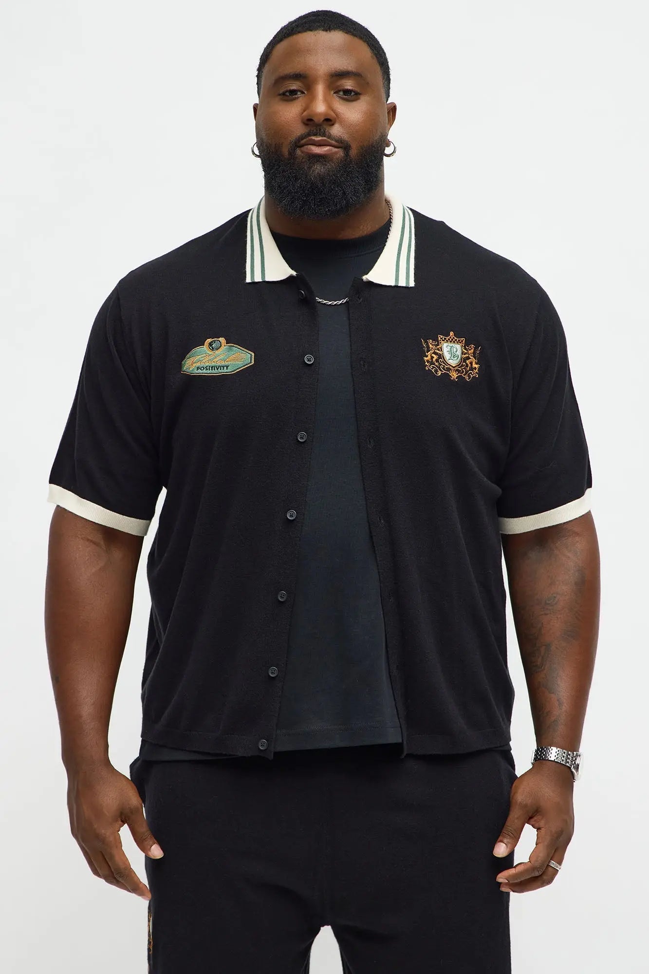 Regular Fit Blessed Sweater Button Up Shirt - Black