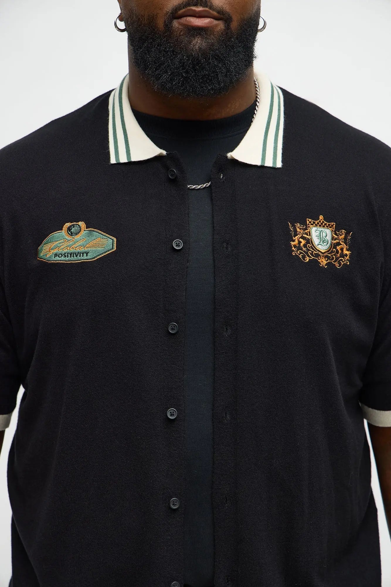 Regular Fit Blessed Sweater Button Up Shirt - Black