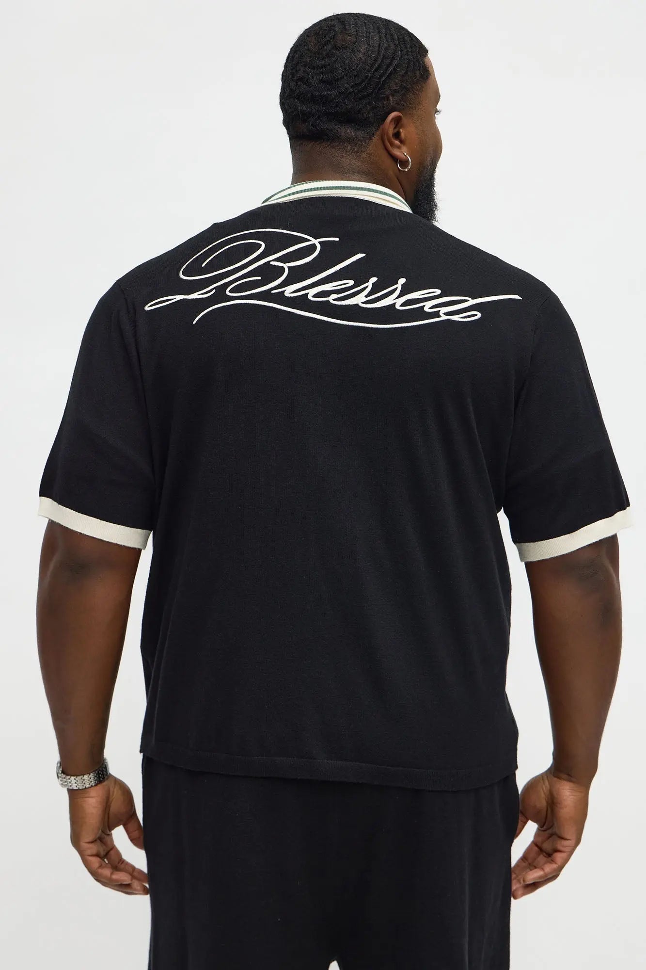 Regular Fit Blessed Sweater Button Up Shirt - Black