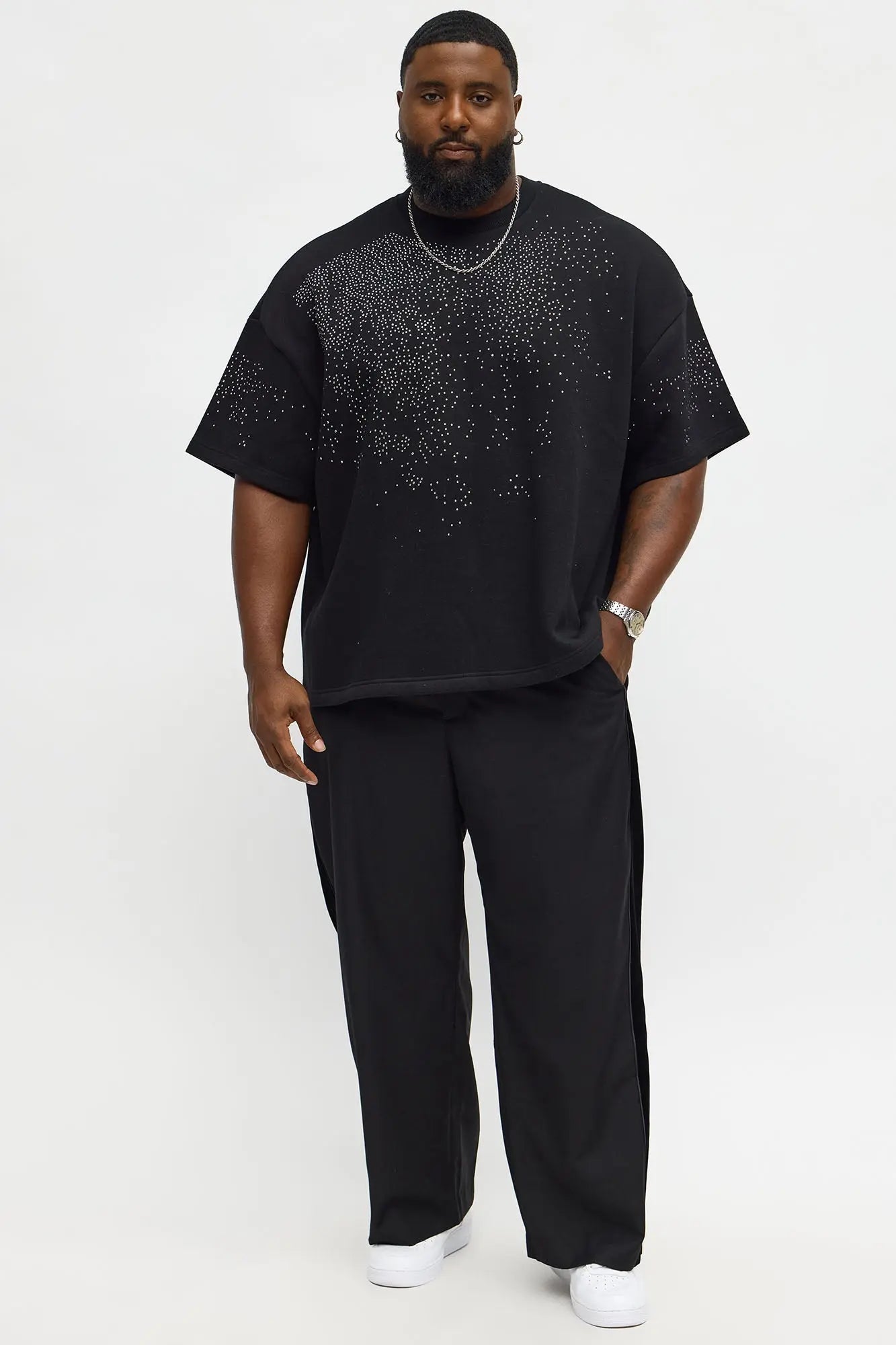 Tyson Oversized Capen Rhinstones Short Sleeve Tee - Black