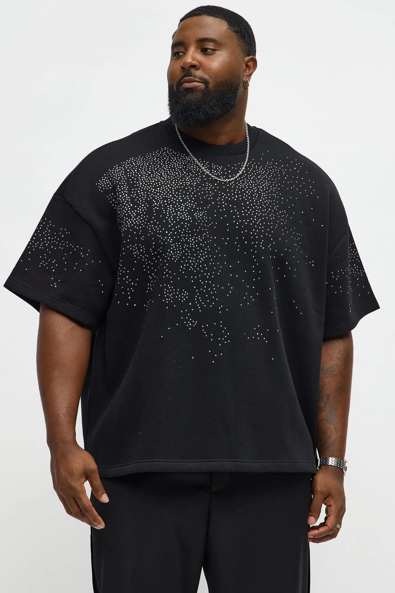 Tyson Oversized Capen Rhinstones Short Sleeve Tee - Black