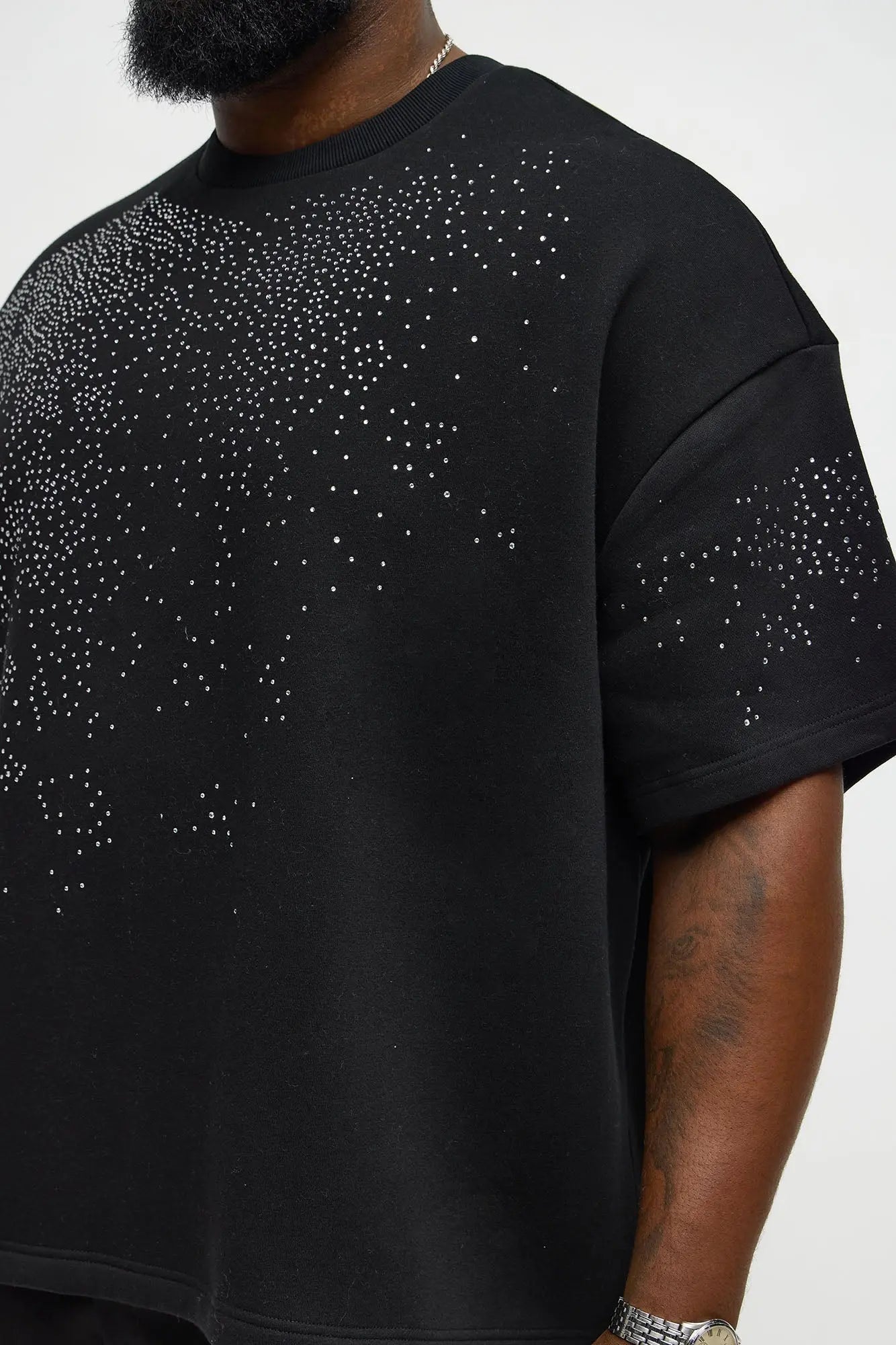 Tyson Oversized Capen Rhinstones Short Sleeve Tee - Black