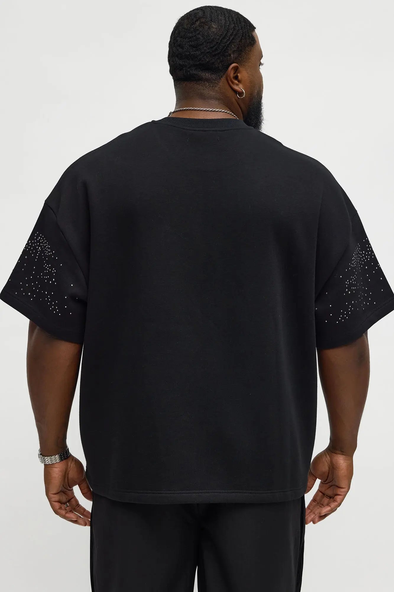 Tyson Oversized Capen Rhinstones Short Sleeve Tee - Black