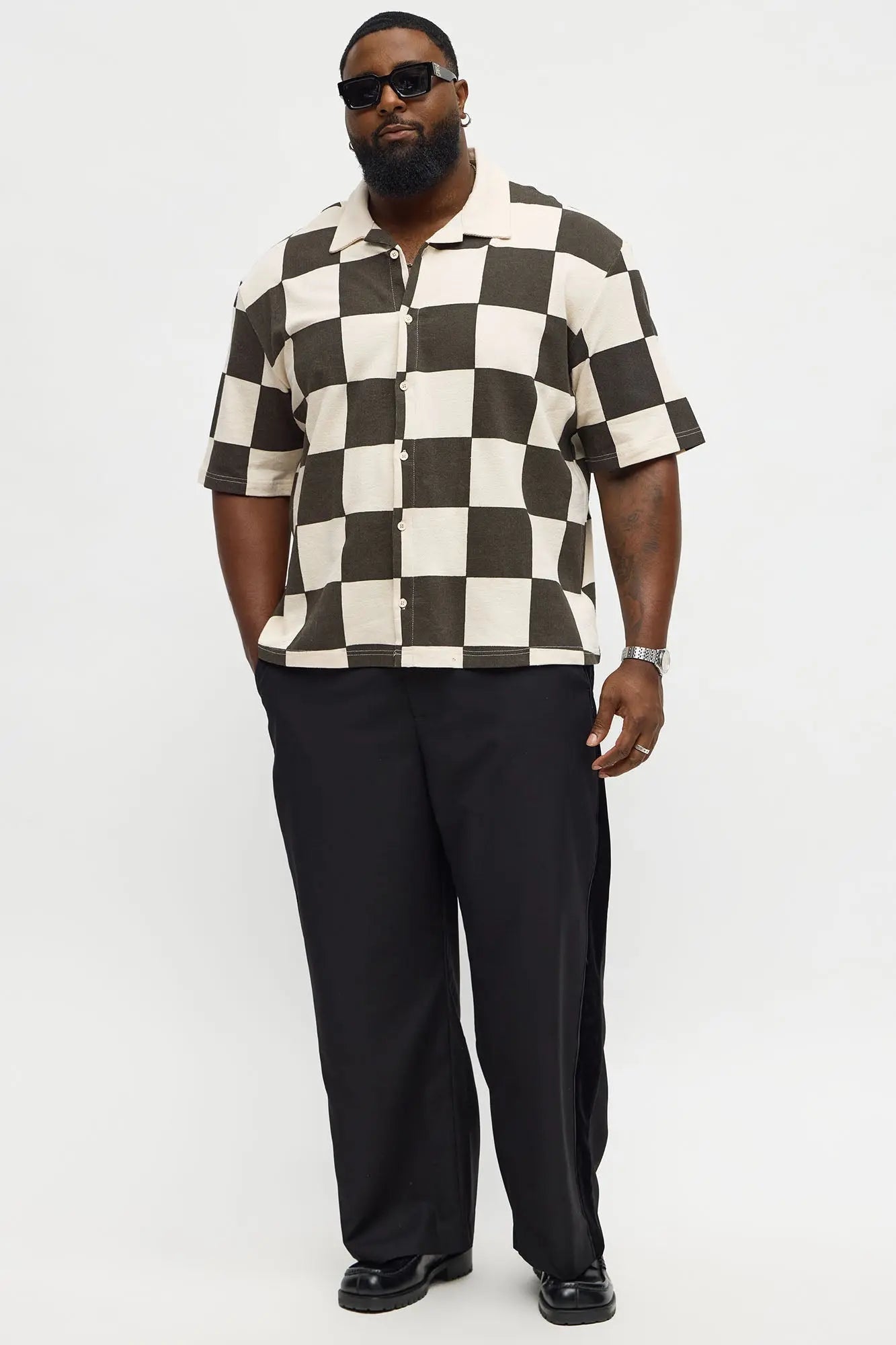 Checkered Button Up Shirt - Black/White