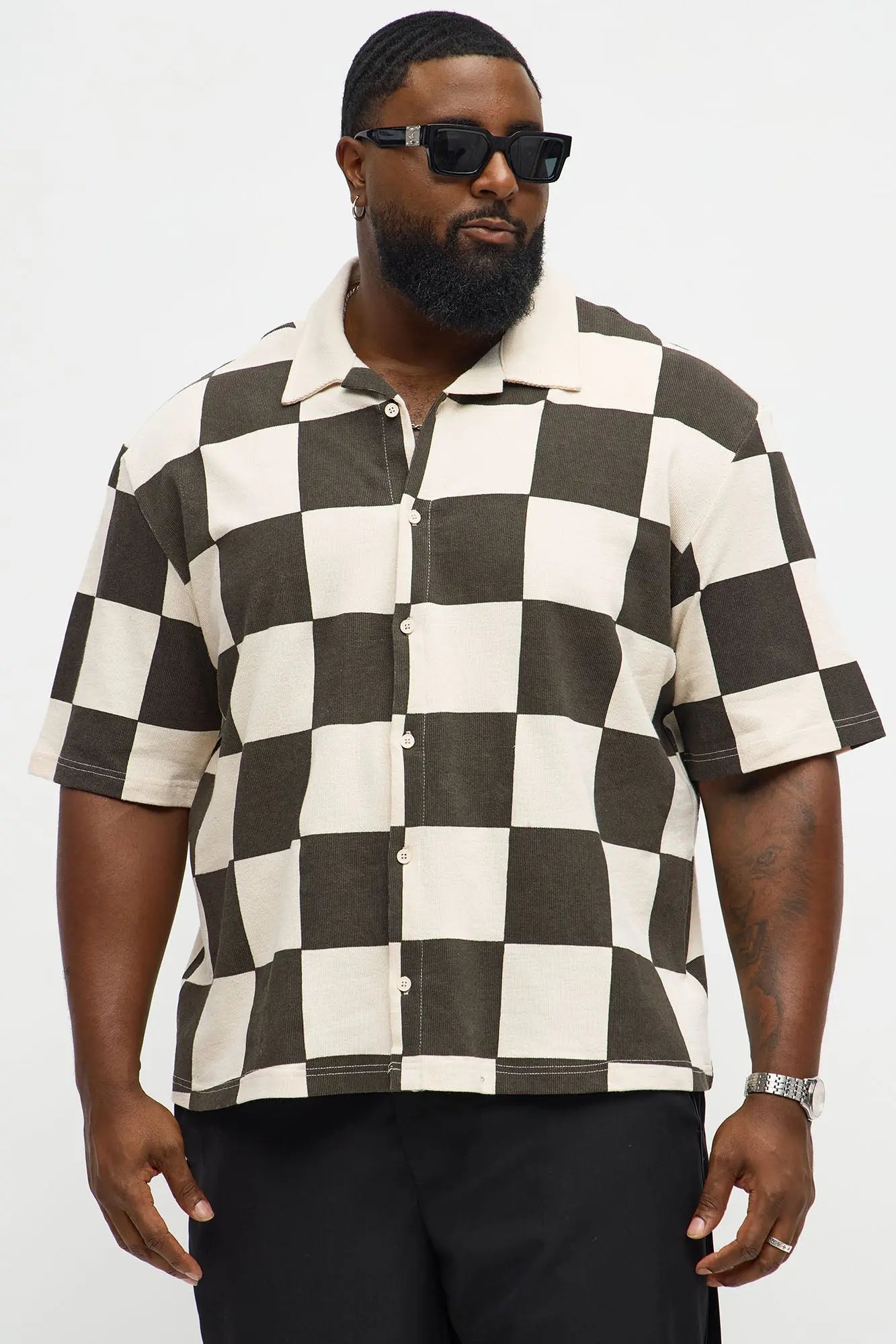 Checkered Button Up Shirt - Black/White