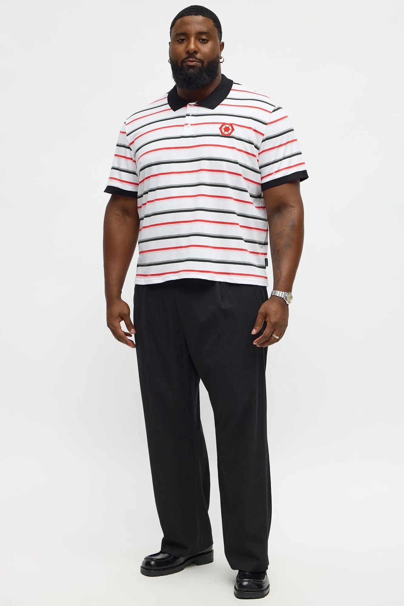 Southpole Short Sleeve Full Striped Polo - White
