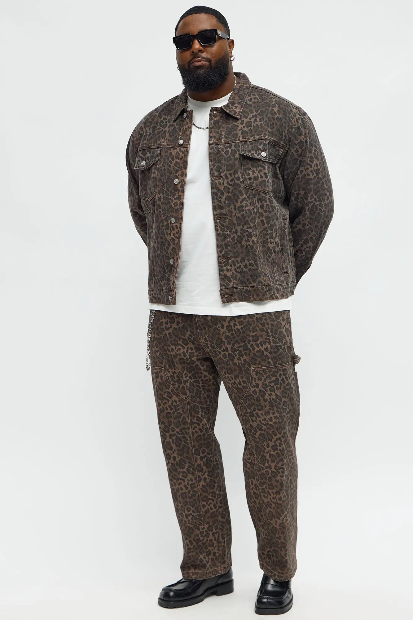 We WIldin Leopard Denim Trucker Jacket - Brown