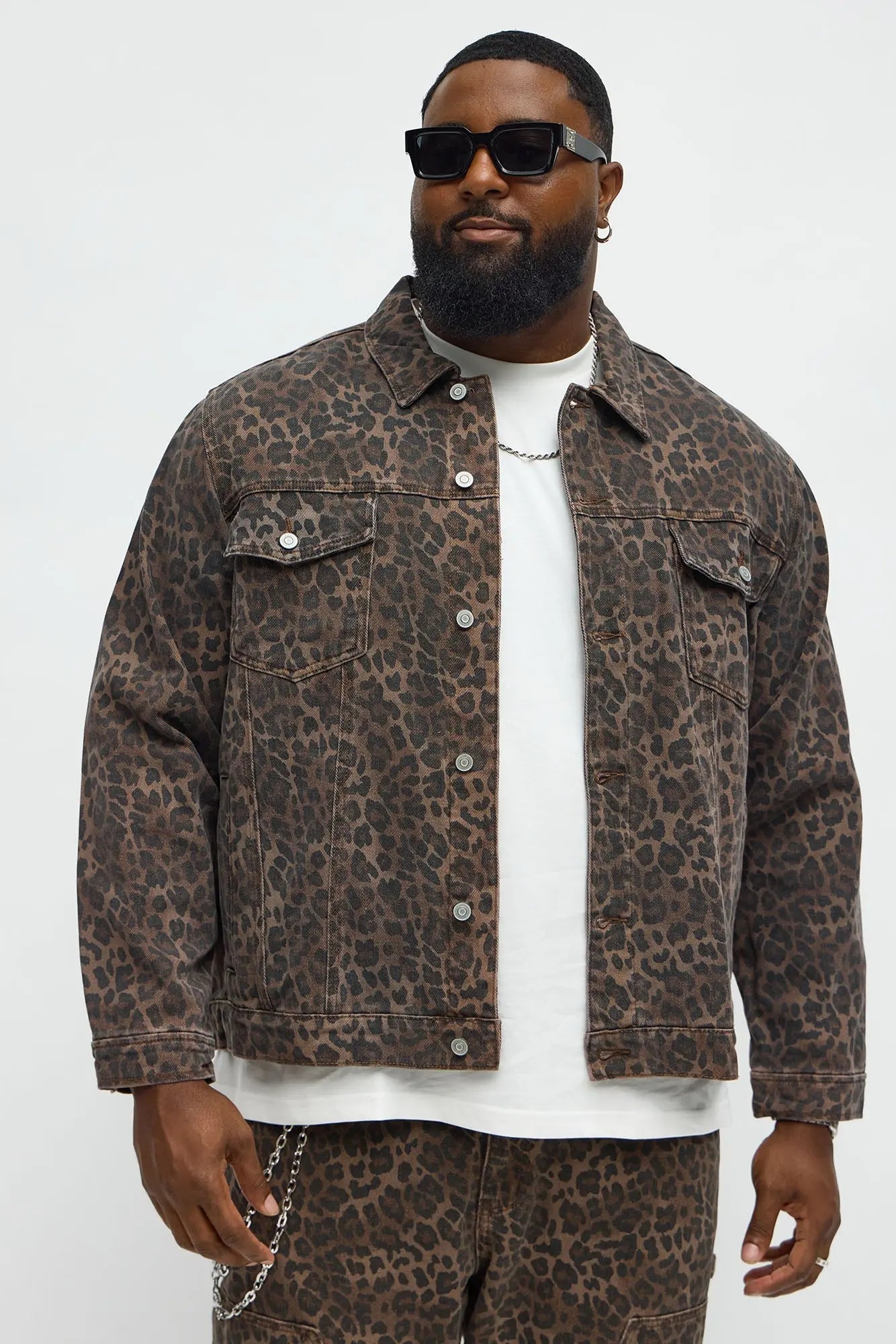 We WIldin Leopard Denim Trucker Jacket - Brown
