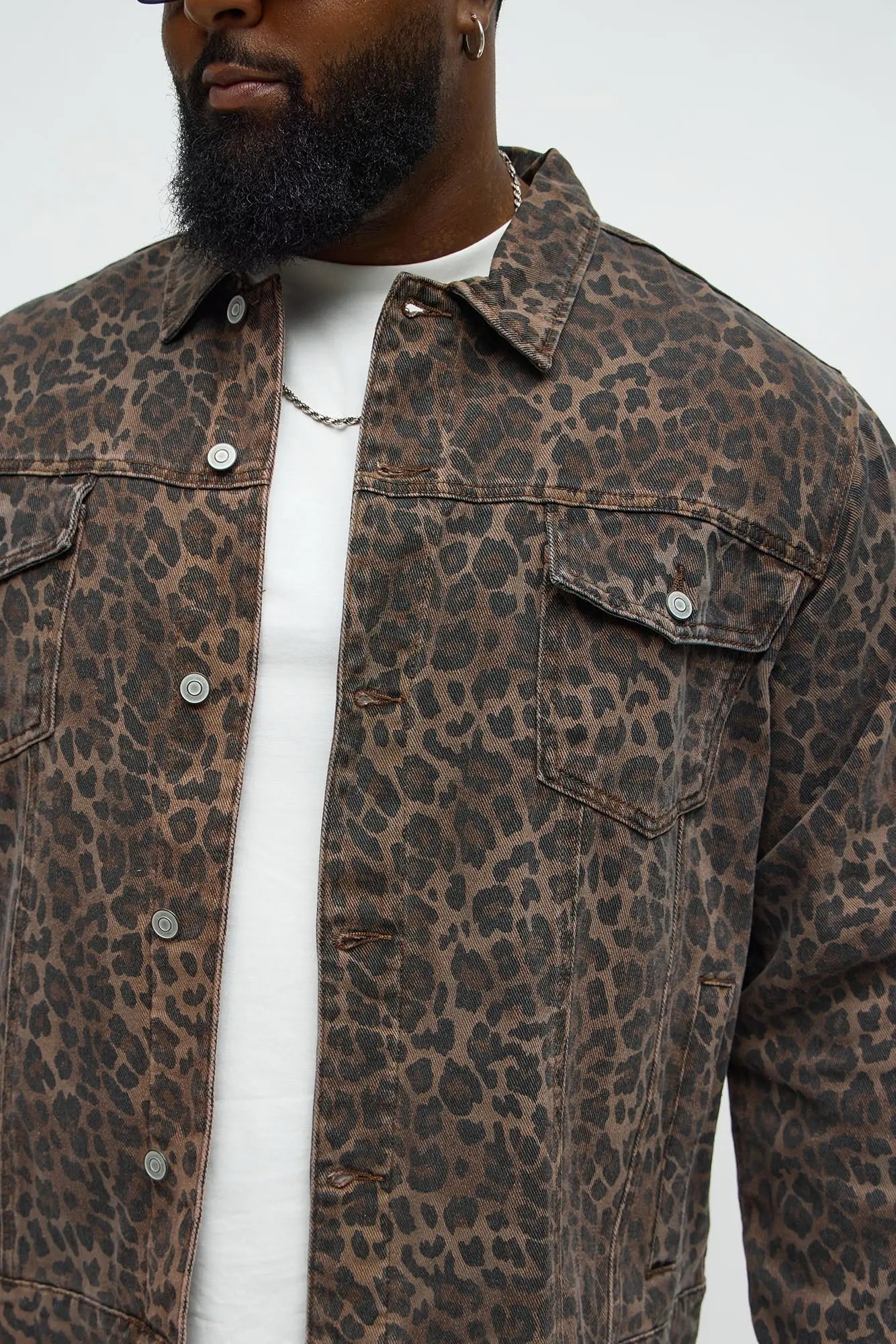 We WIldin Leopard Denim Trucker Jacket - Brown
