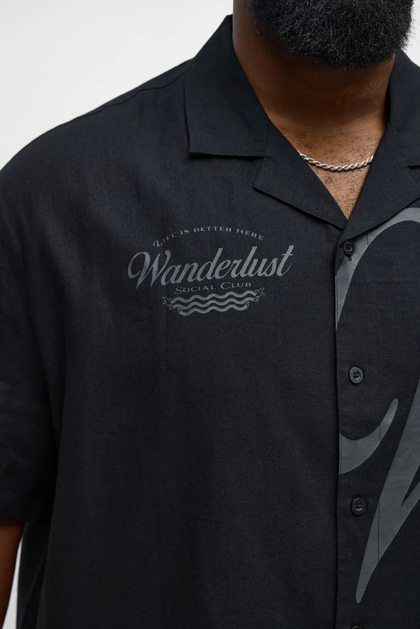 Boxy Wanderlust Cuban Collar Linen Shirt - Black