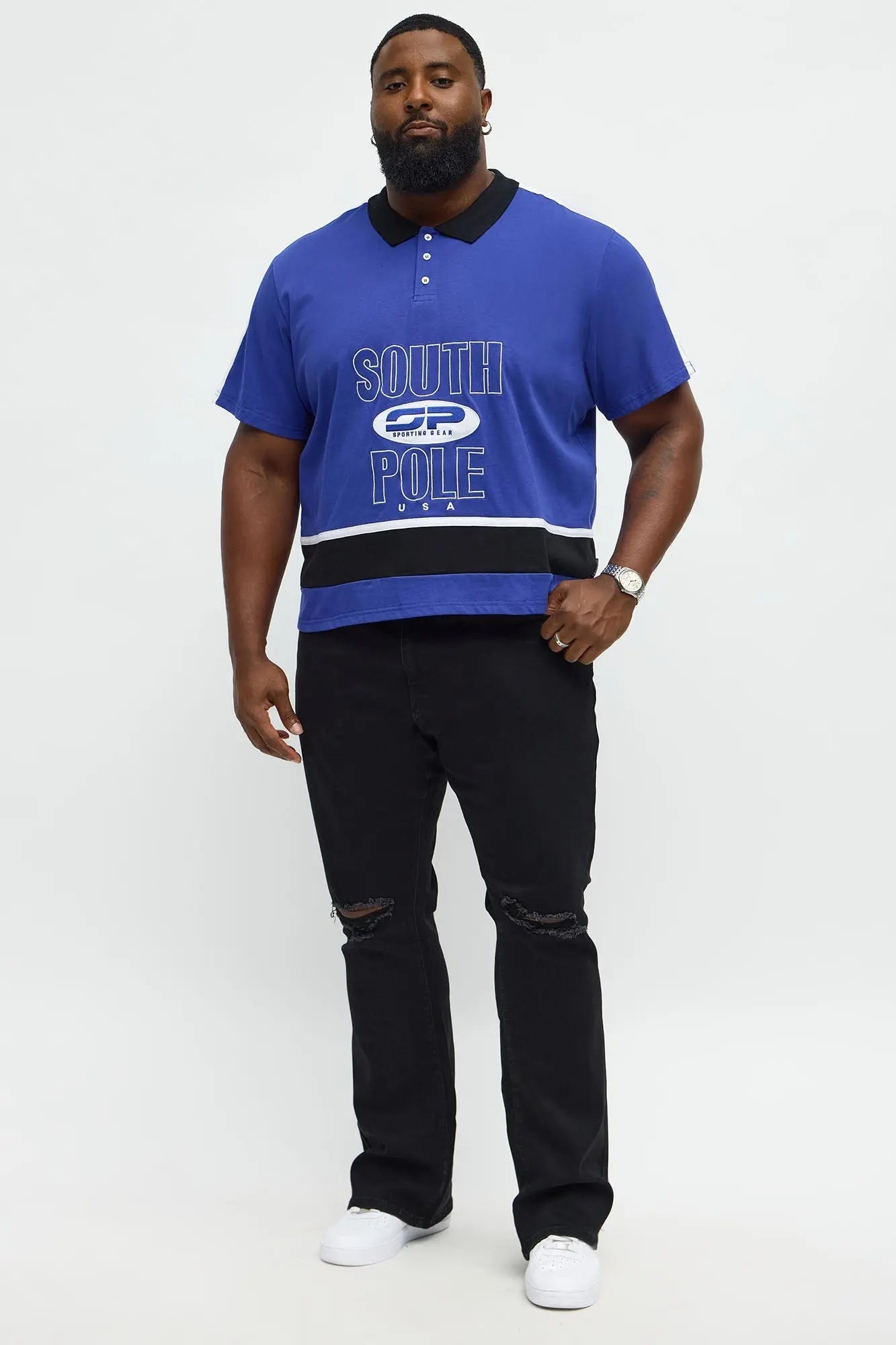 Southpole Relaxed Fit Collared Graphic Shirt - Blue