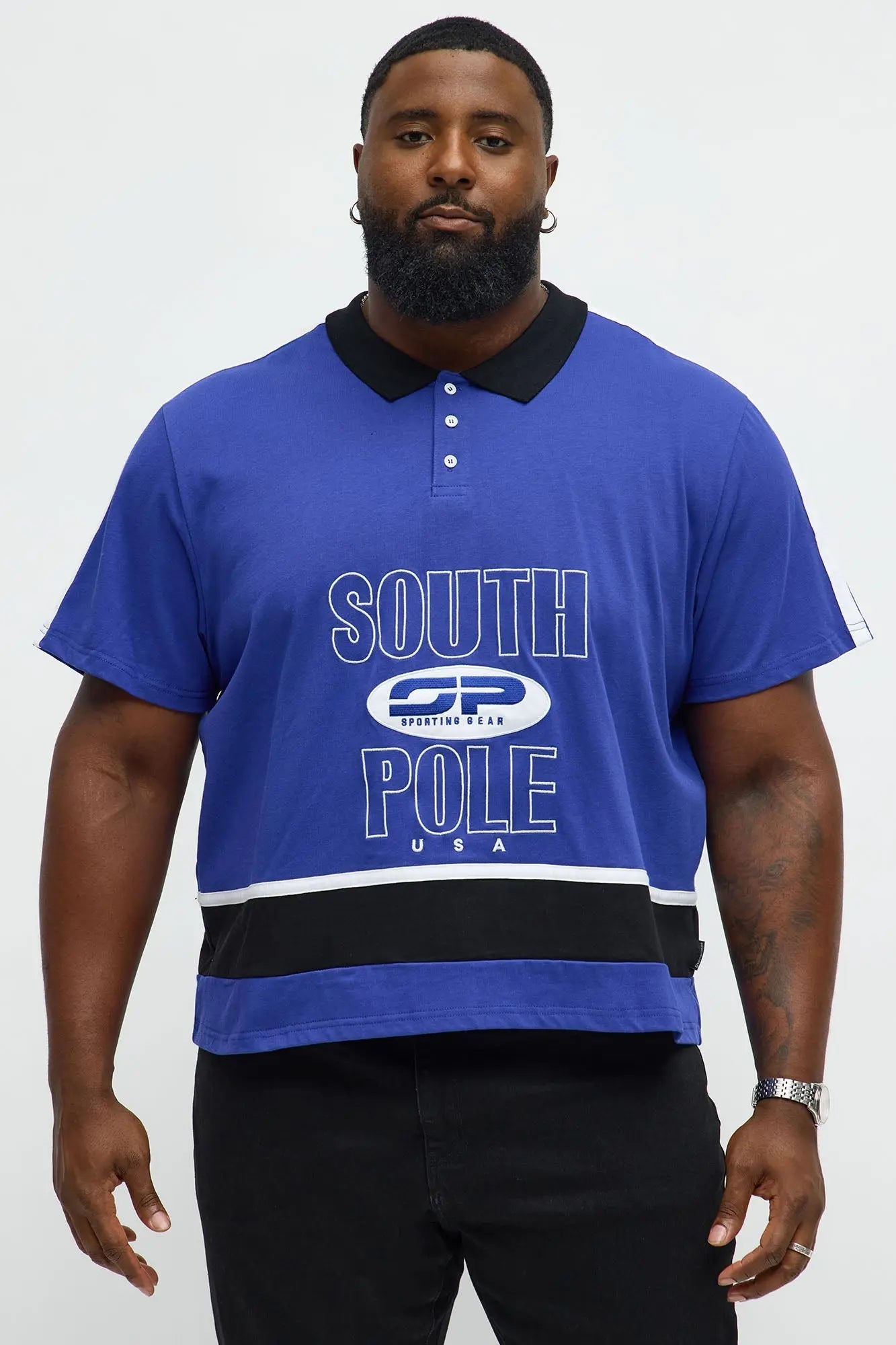 Southpole Relaxed Fit Collared Graphic Shirt - Blue