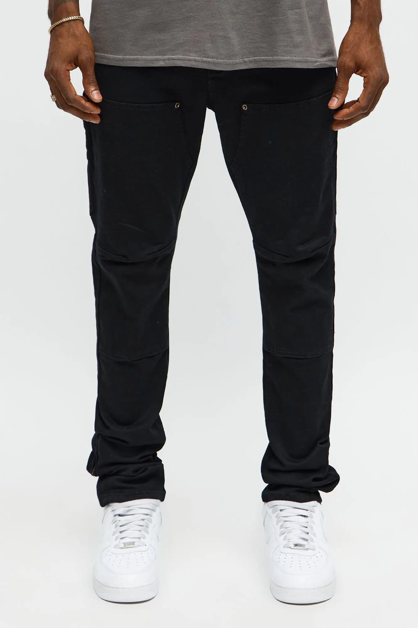 Stacked Skinny Carpenter Zipper Pant - Black