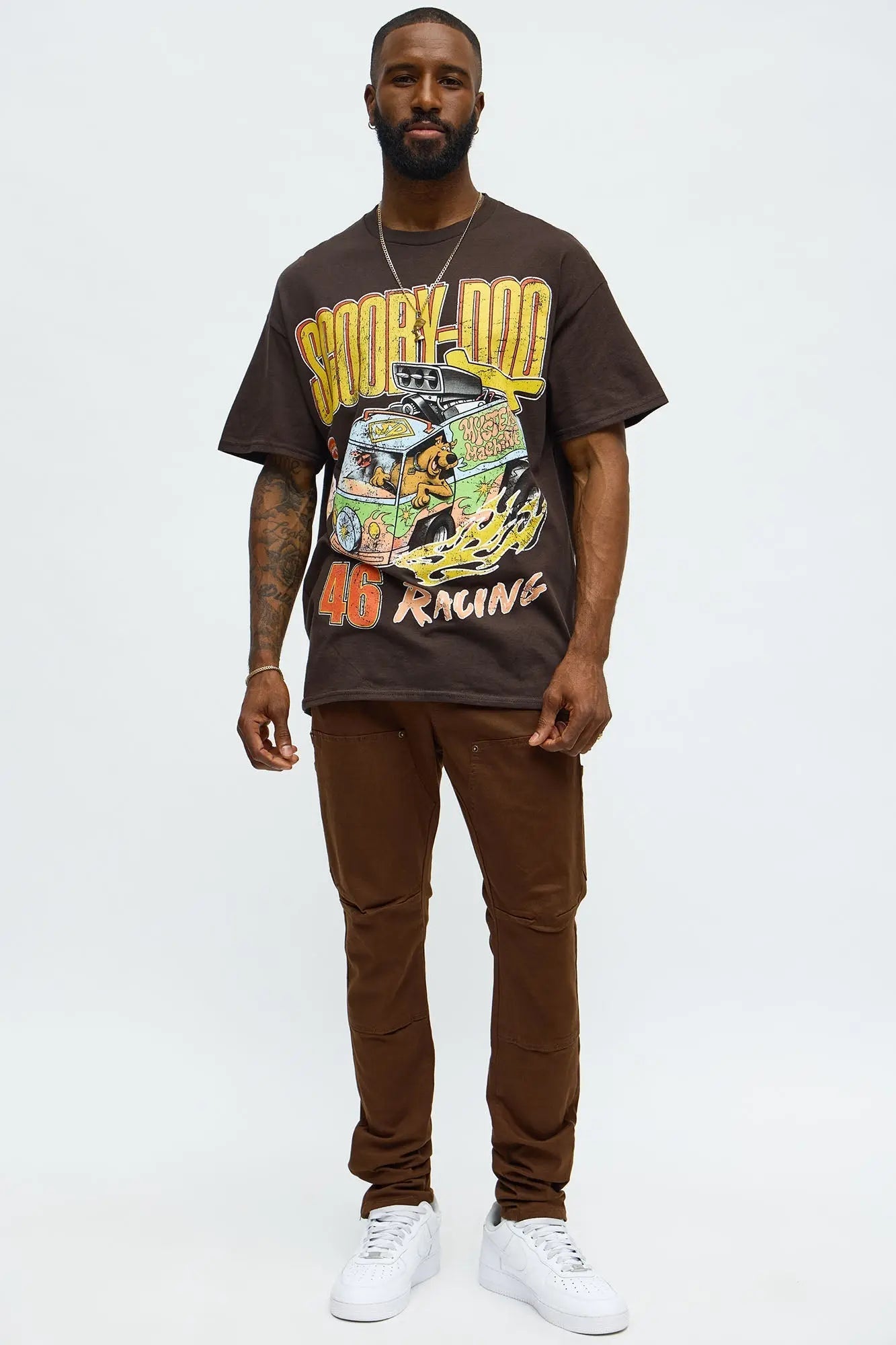 Stacked Skinny Carpenter Zipper Pant - Brown