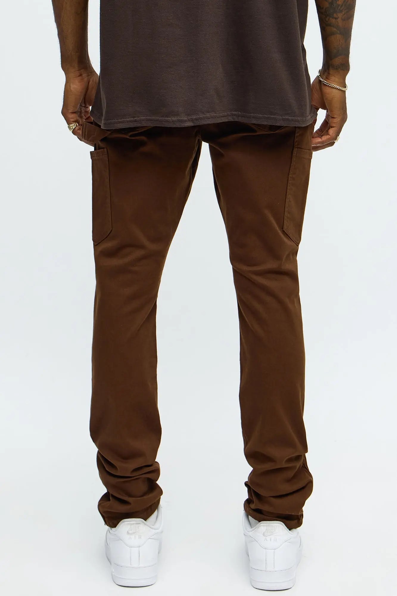 Stacked Skinny Carpenter Zipper Pant - Brown
