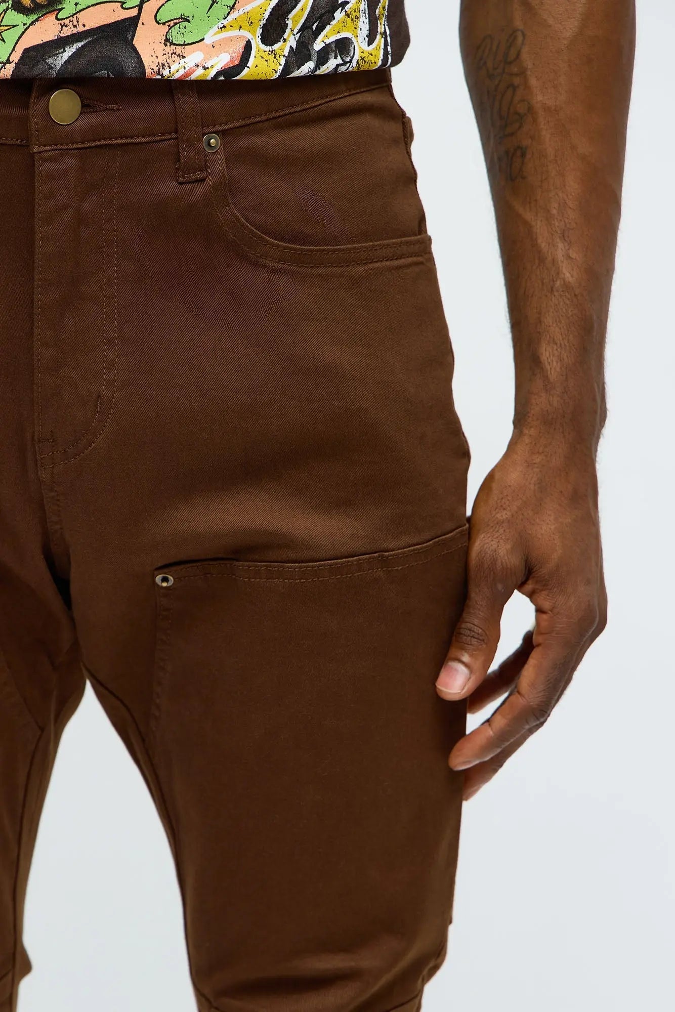 Stacked Skinny Carpenter Zipper Pant - Brown